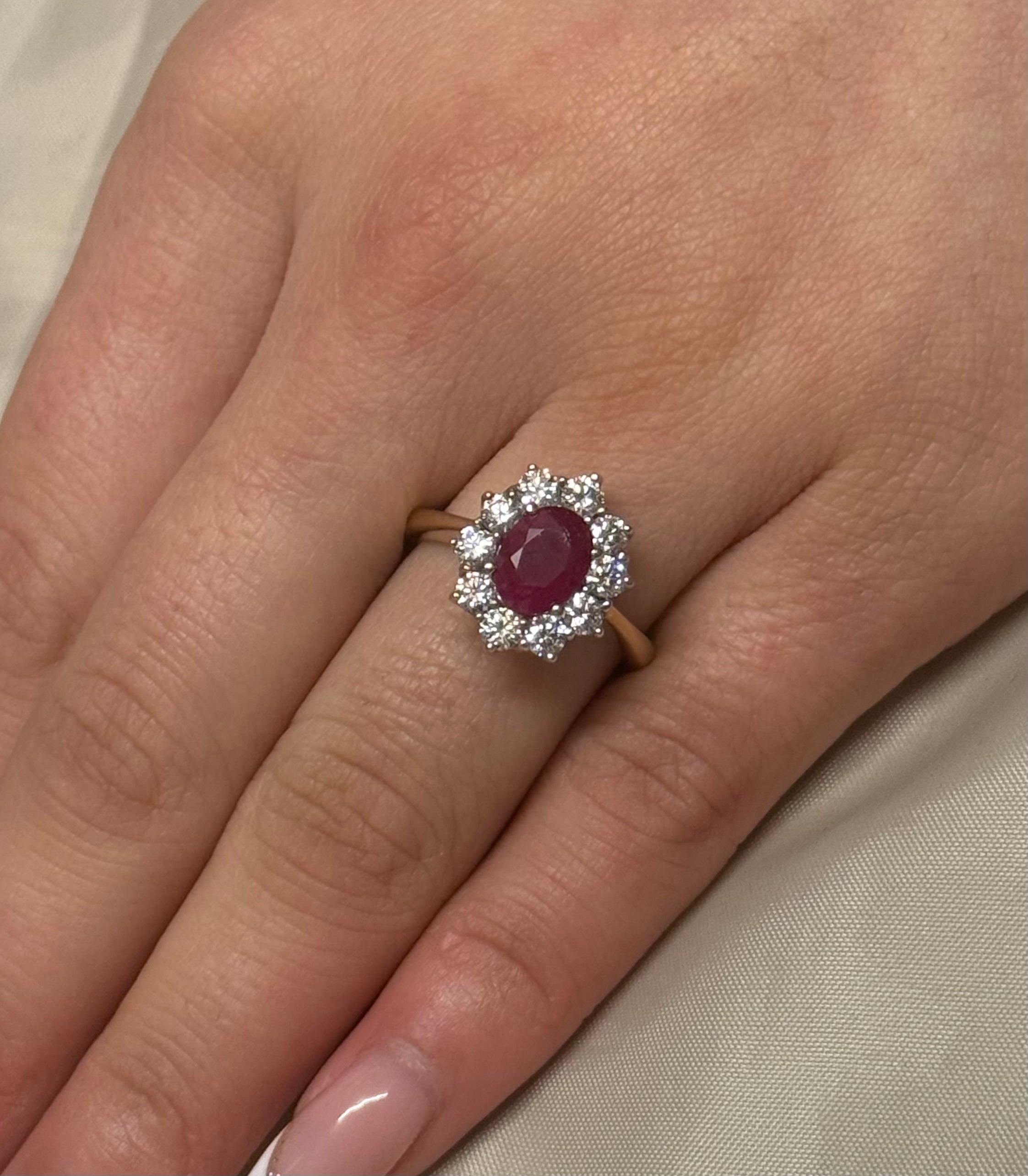 9ct Yellow Gold Ruby and Diamond Cluster Ring