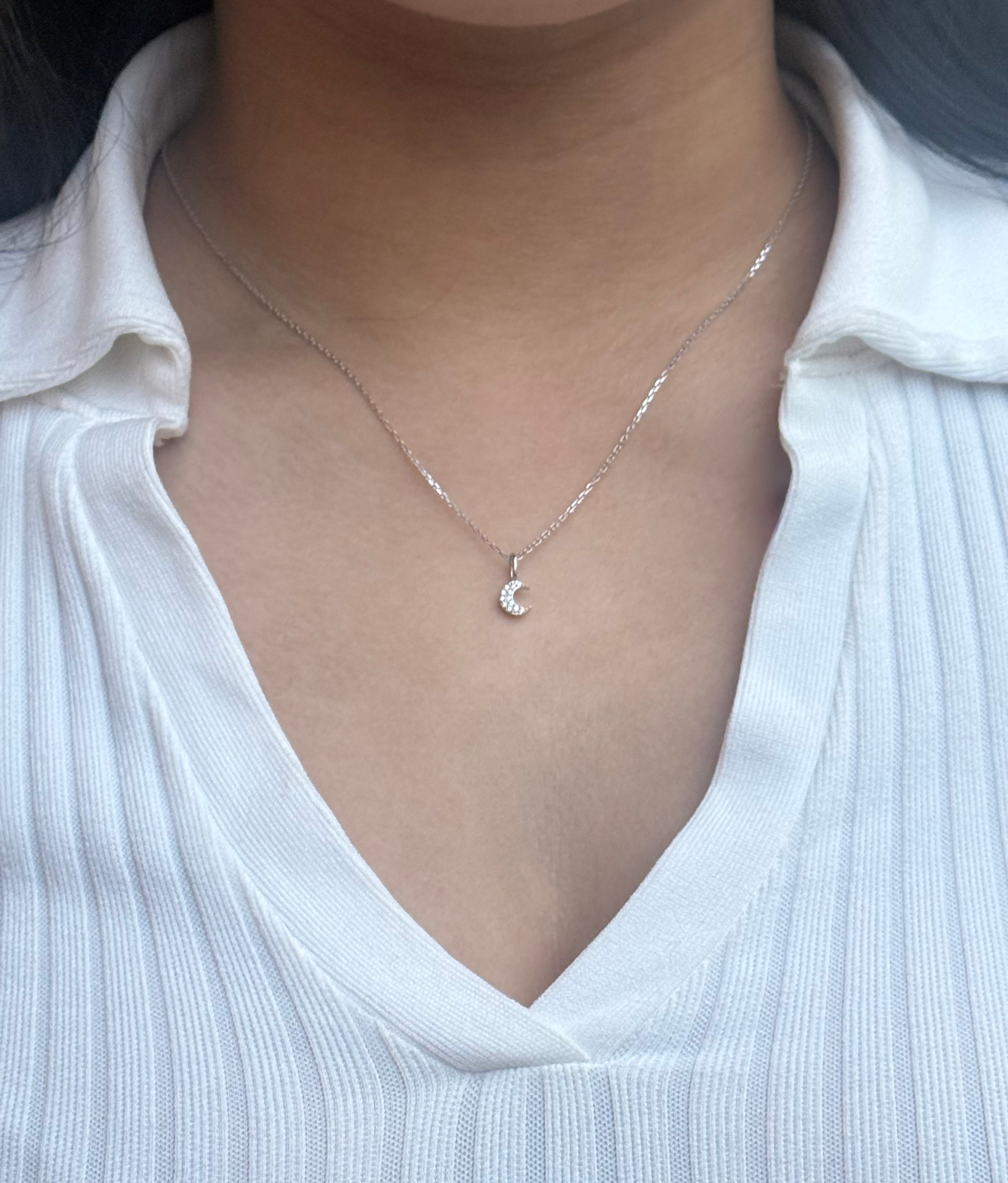 Sterling Silver Dainty Moon Necklace
