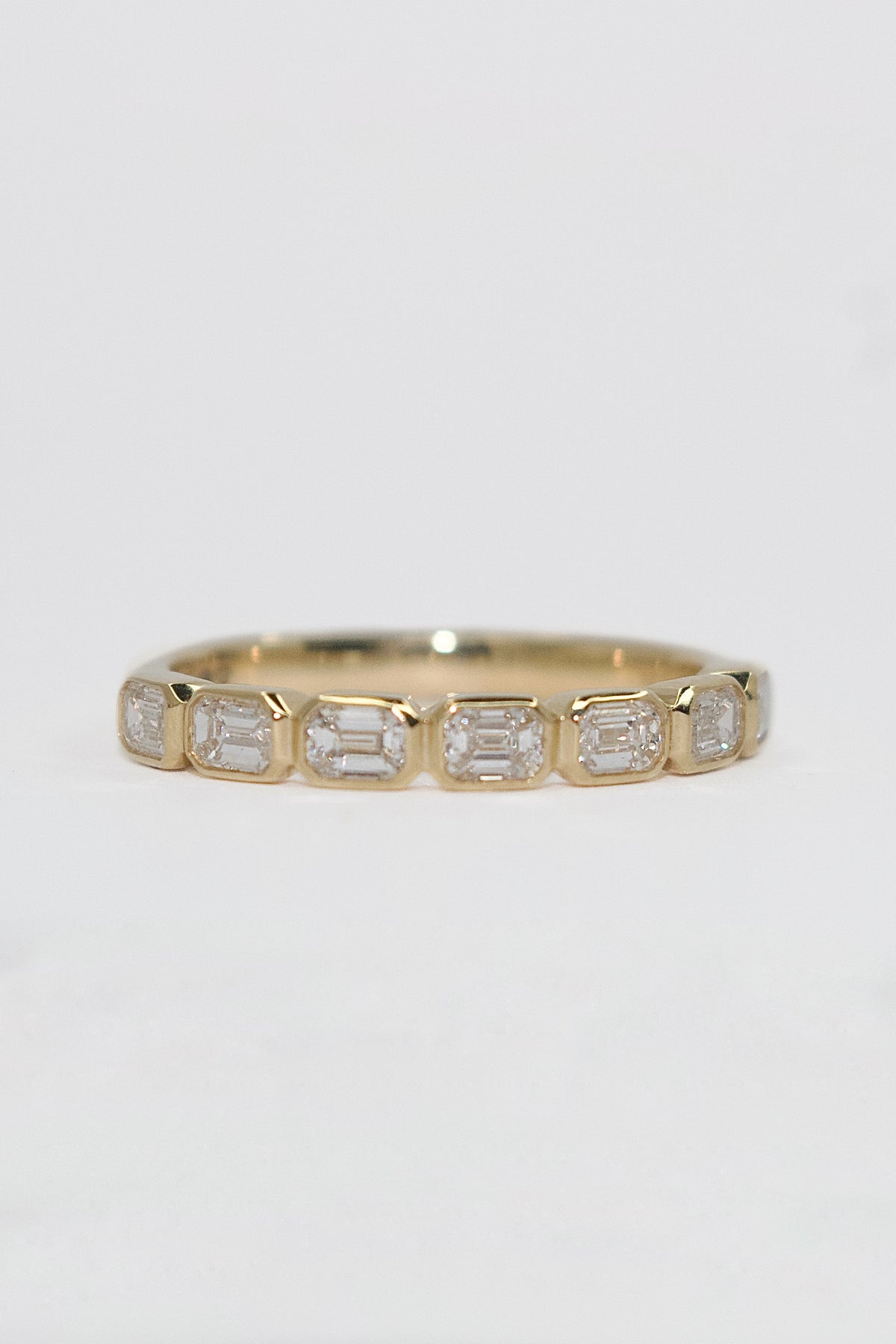 18K Yellow Gold 74pt Emerald Cut Bezel Band