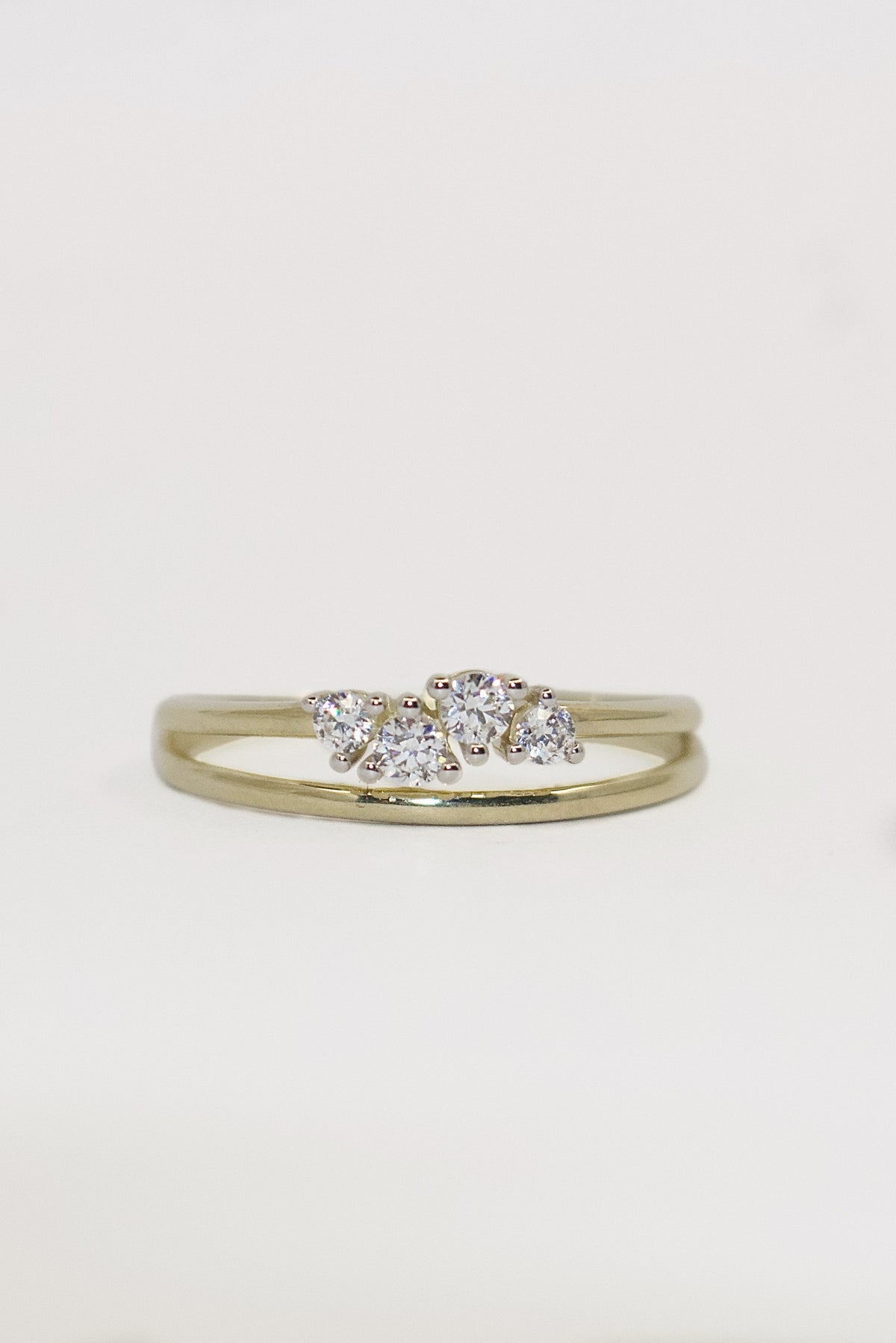 9K Yellow Gold CZ Staggered Four Stone on Split Band