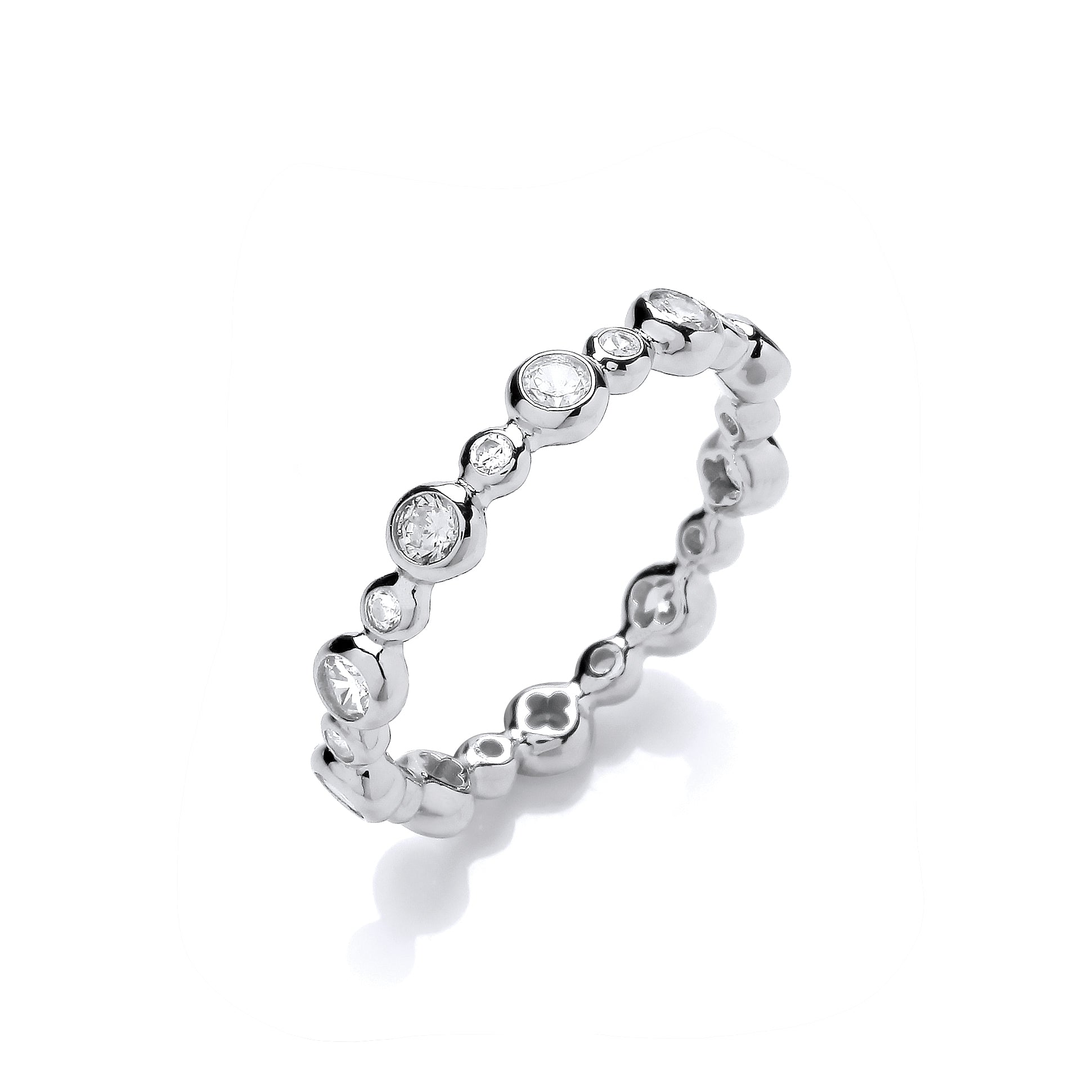 Sterling Silver Cz Beaded Band