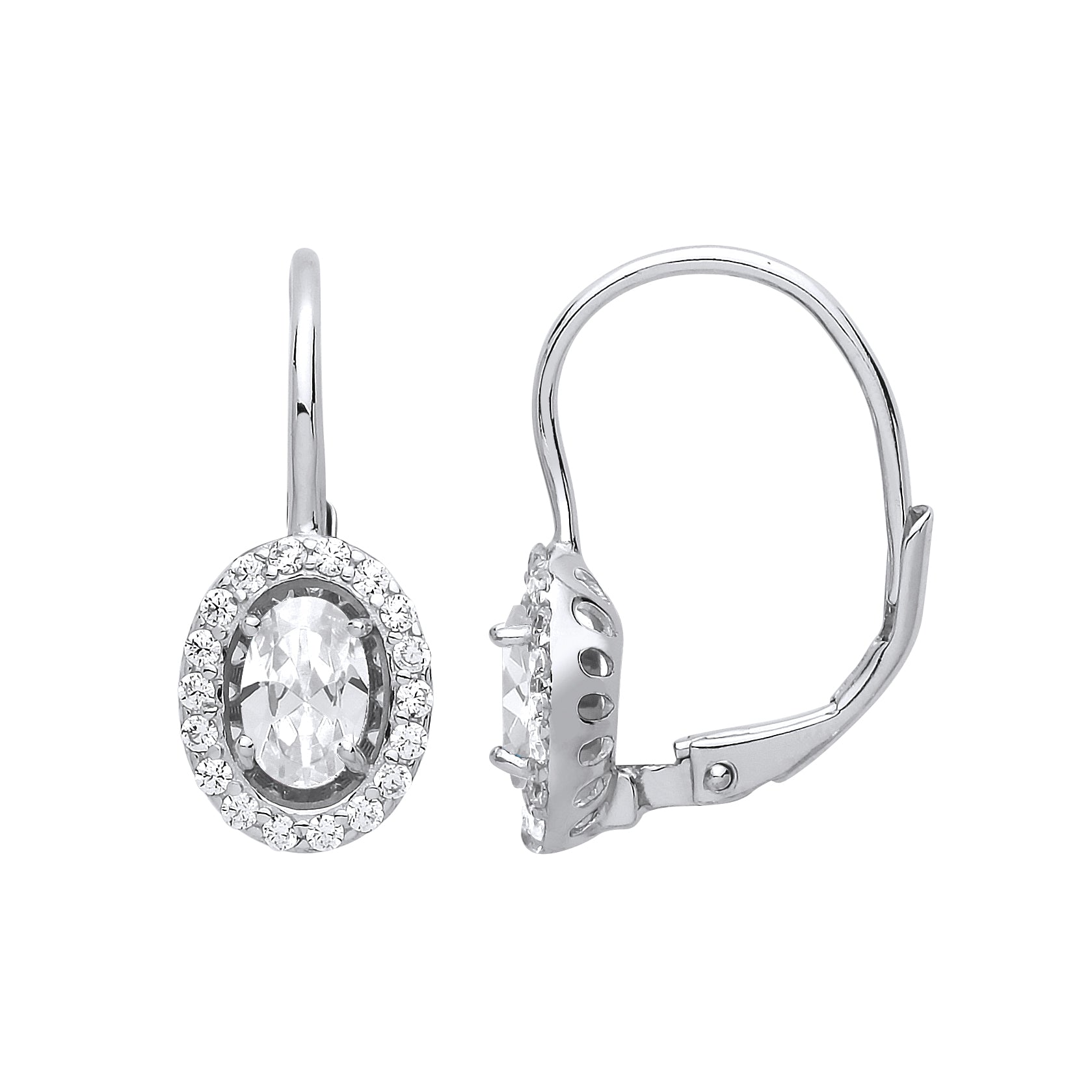 Sterling Silver Oval Halo Drop Earring
