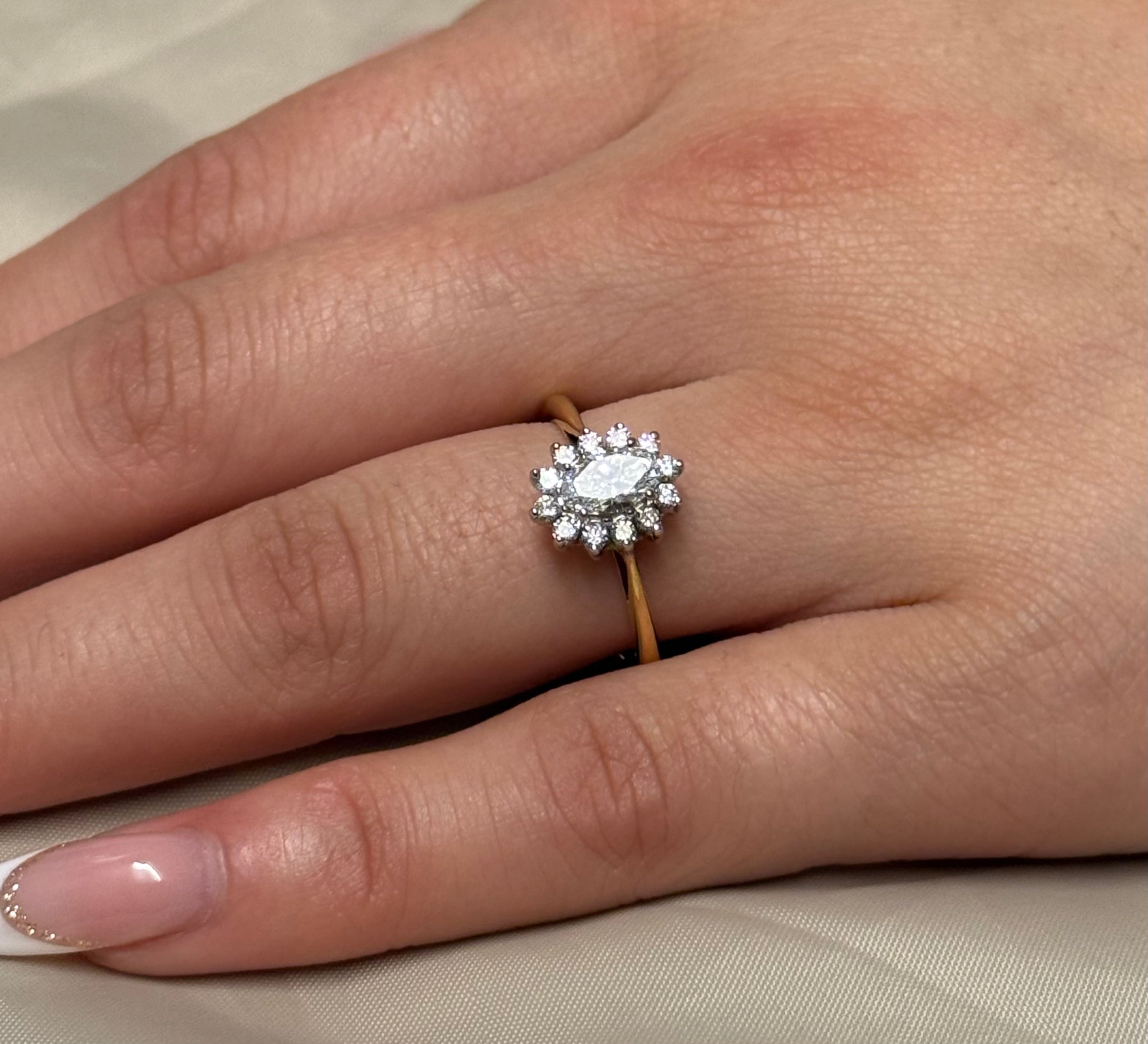 18K Yellow Gold Oval Diamond Cluster Ring