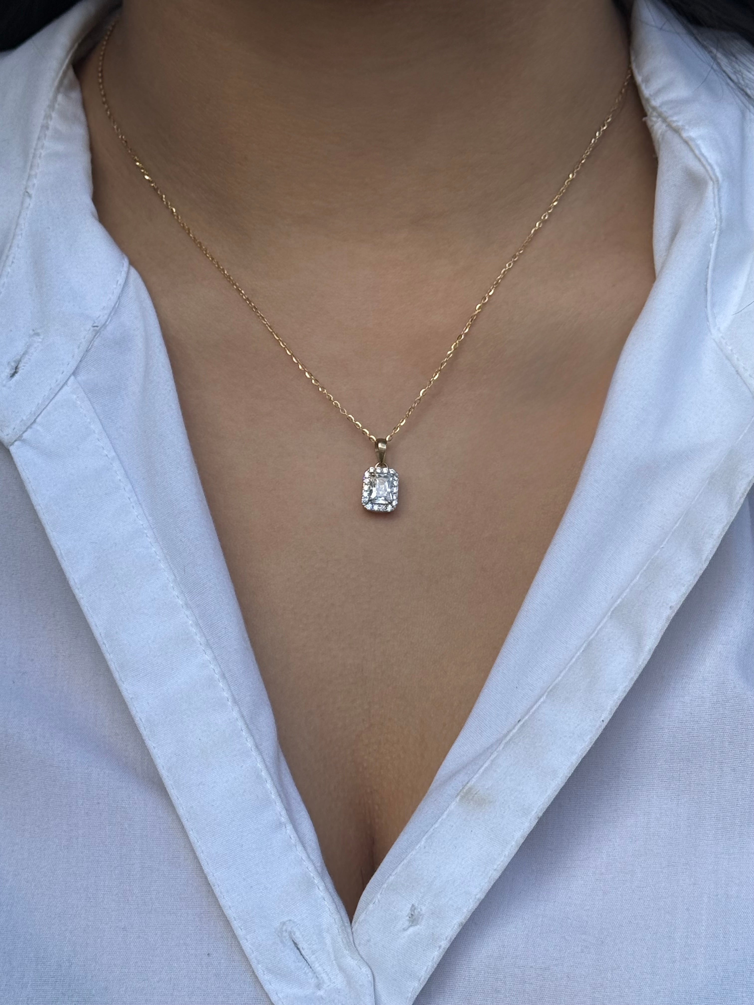 9ct Yellow Gold Emerald Cut CZ Halo Pendant