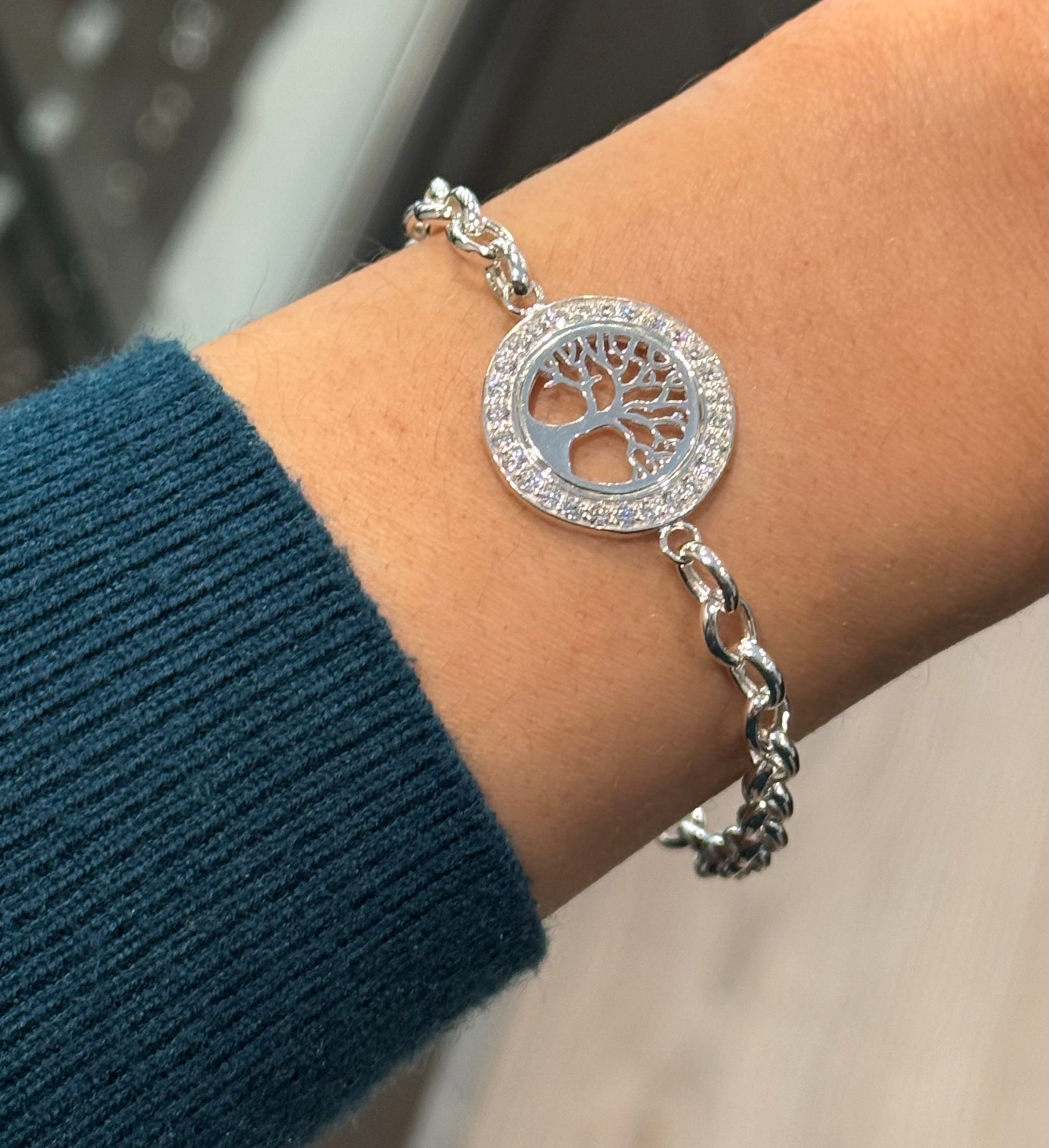 Sterling Silver Tree of Life Belcher Bracelet