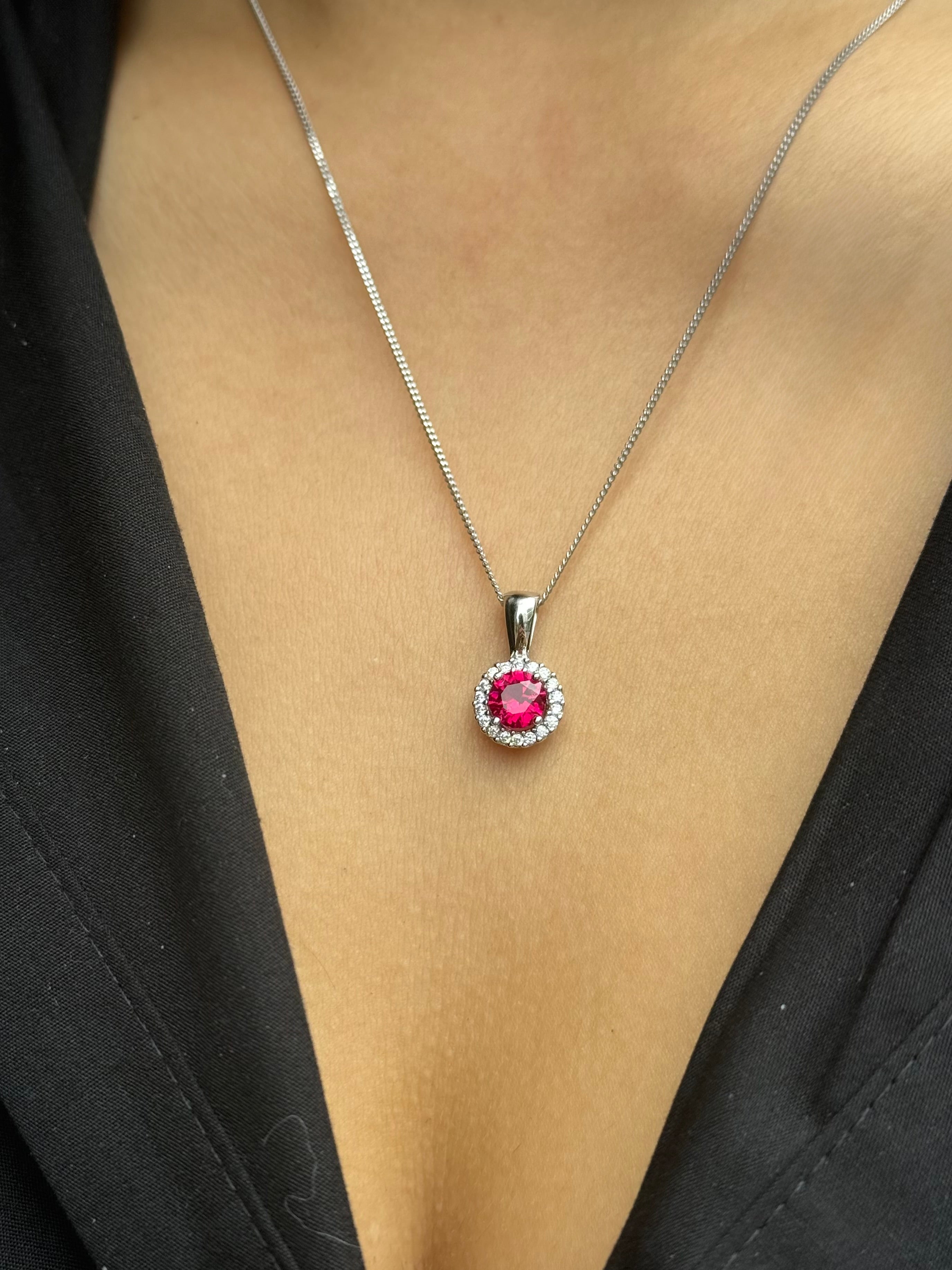 Sterling Silver Red Cz Halo Pendant