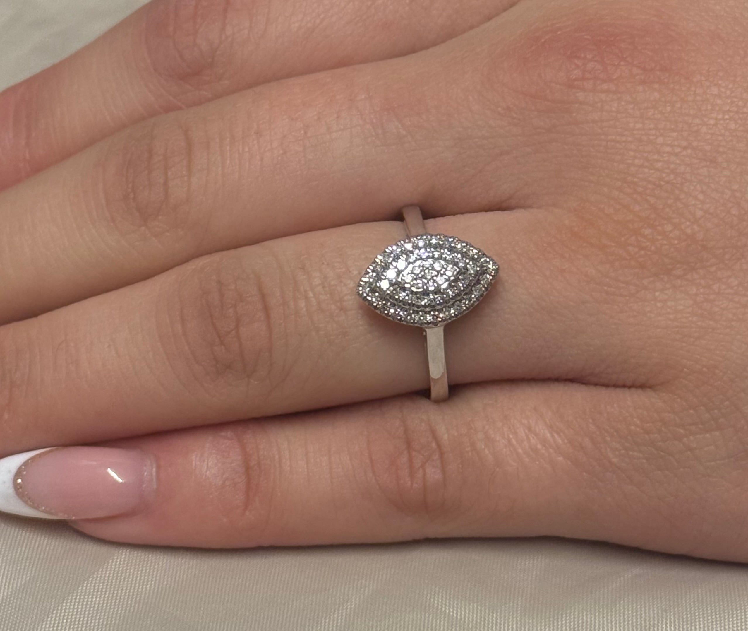 9K White Gold Marquise Shaped Diamond Cluster Ring