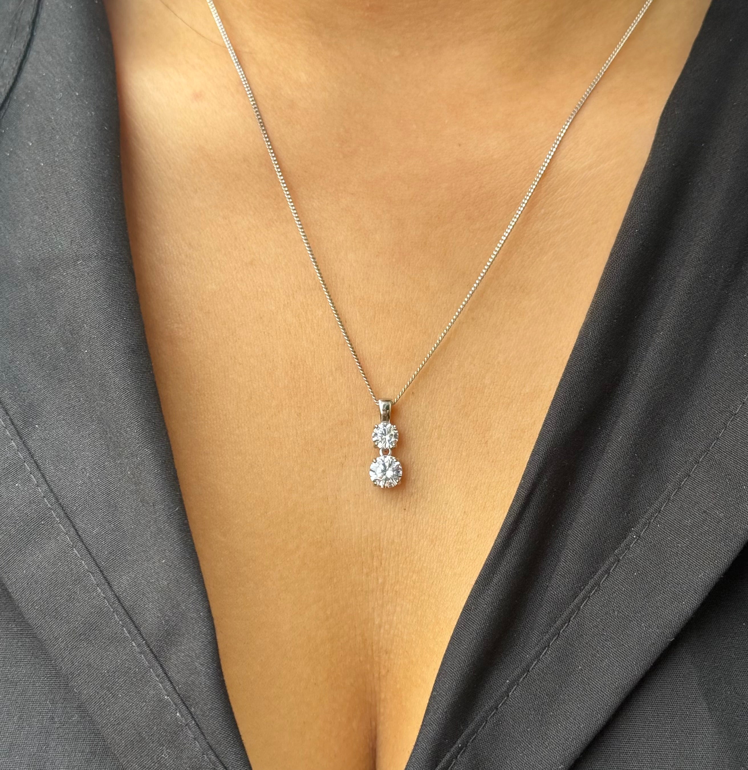 Sterling Silver Double Cz Drop Pendant