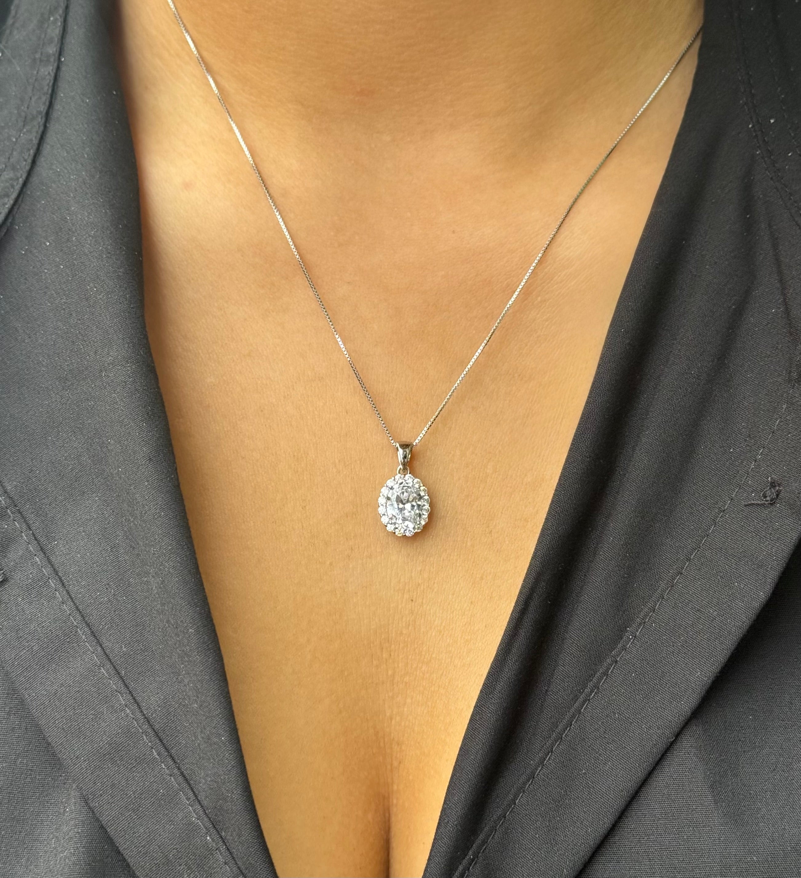 Sterling Silver Oval Halo Pendant