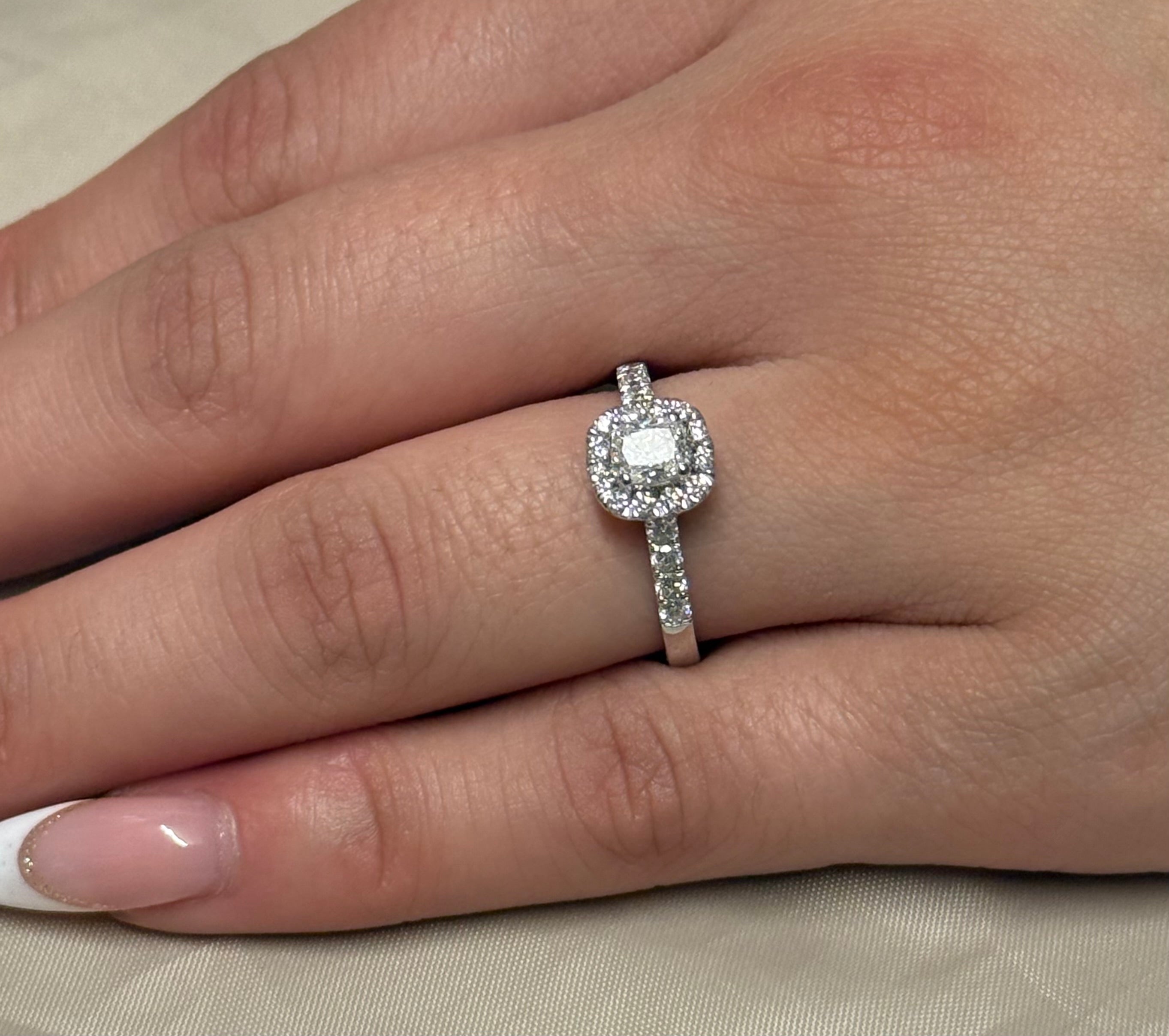 18K White Gold Cushion Cut Halo with Diamond Band