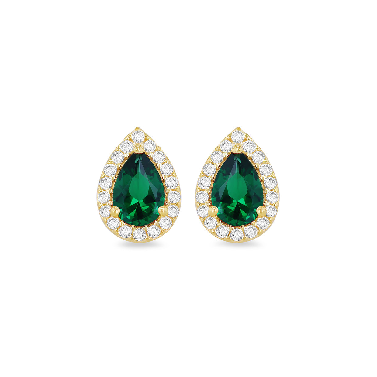9ct Yellow Gold Small Green Cz Pear Studs