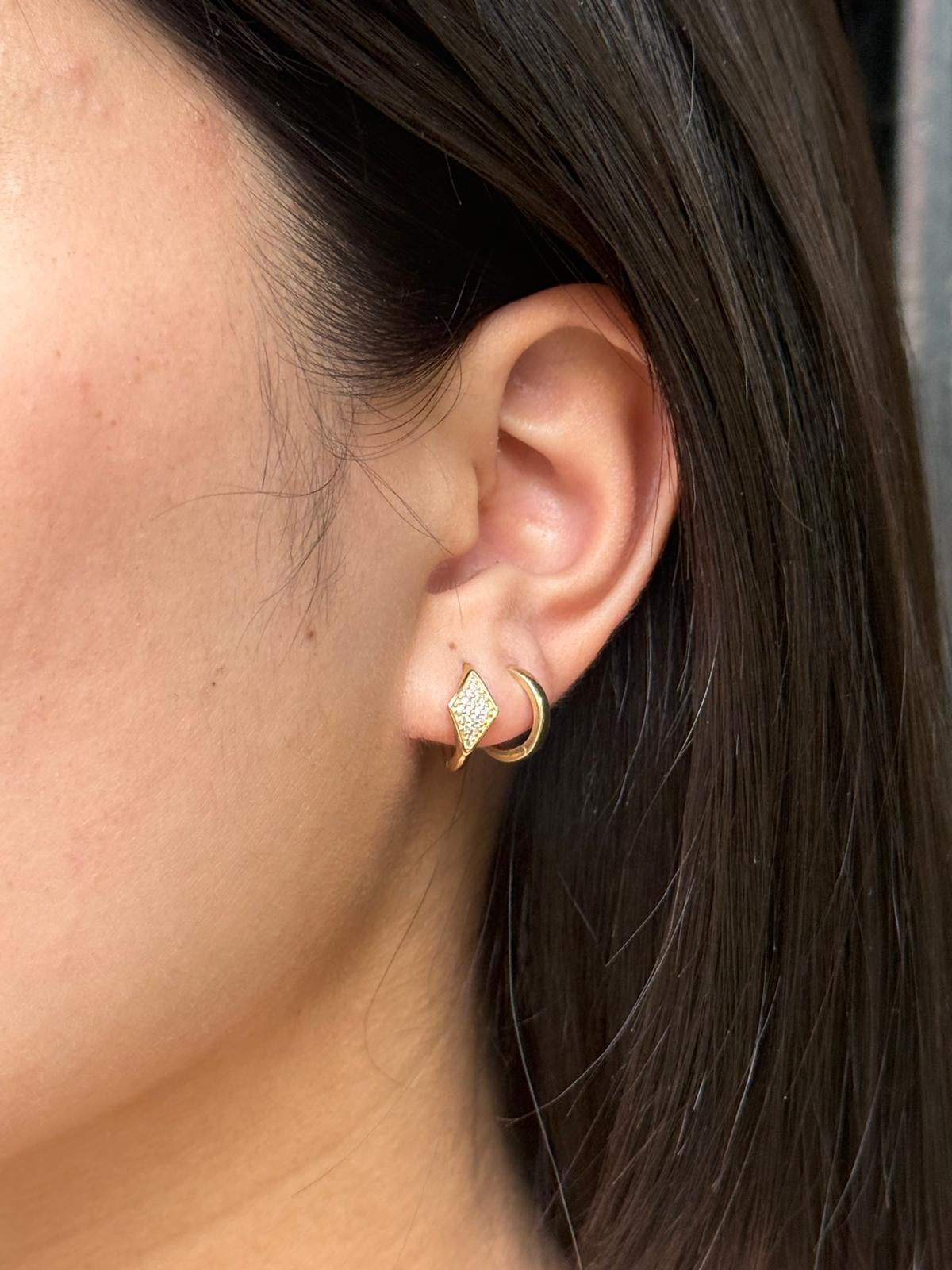 9ct Yellow Gold Diamond Shaped CZ Cluster Hoop Earrings