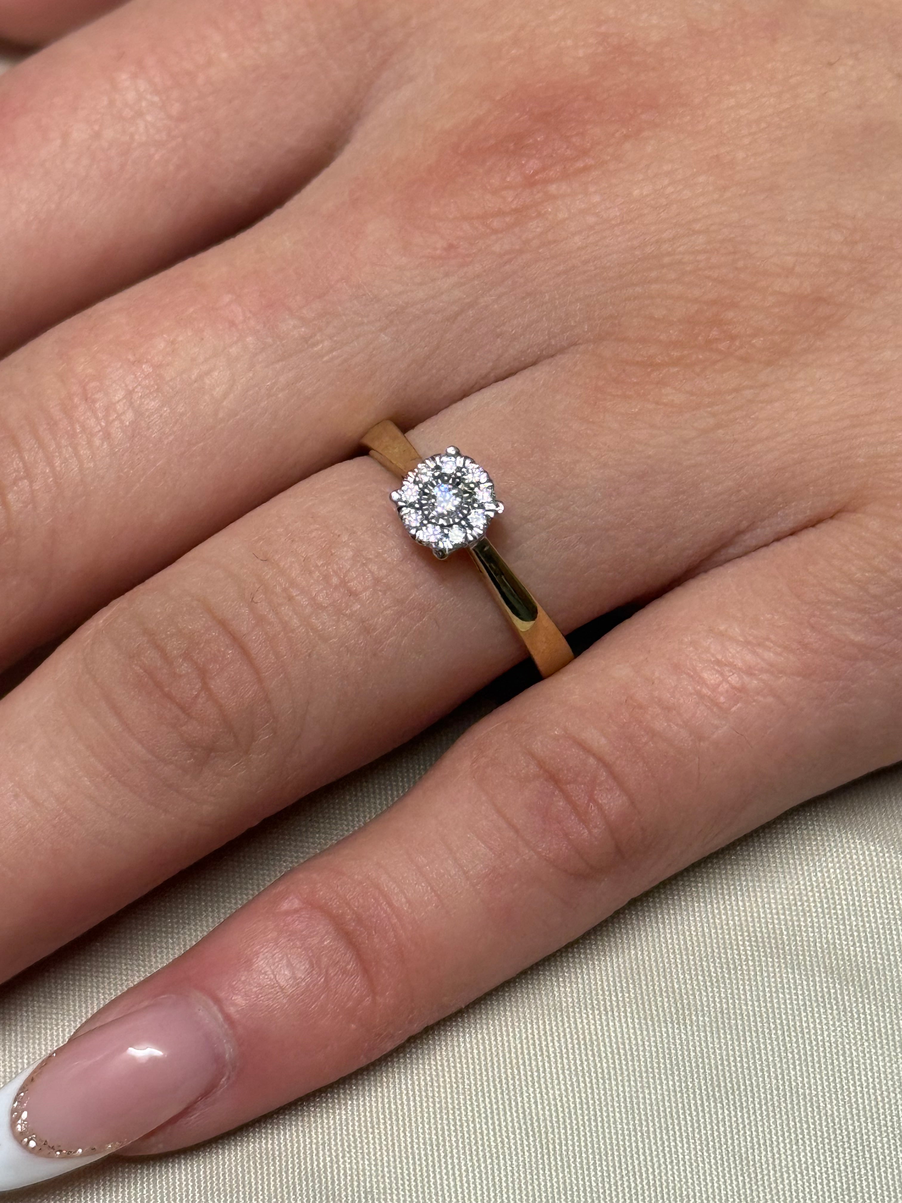 9K Yellow Gold Illusion Solitaire Diamond Ring