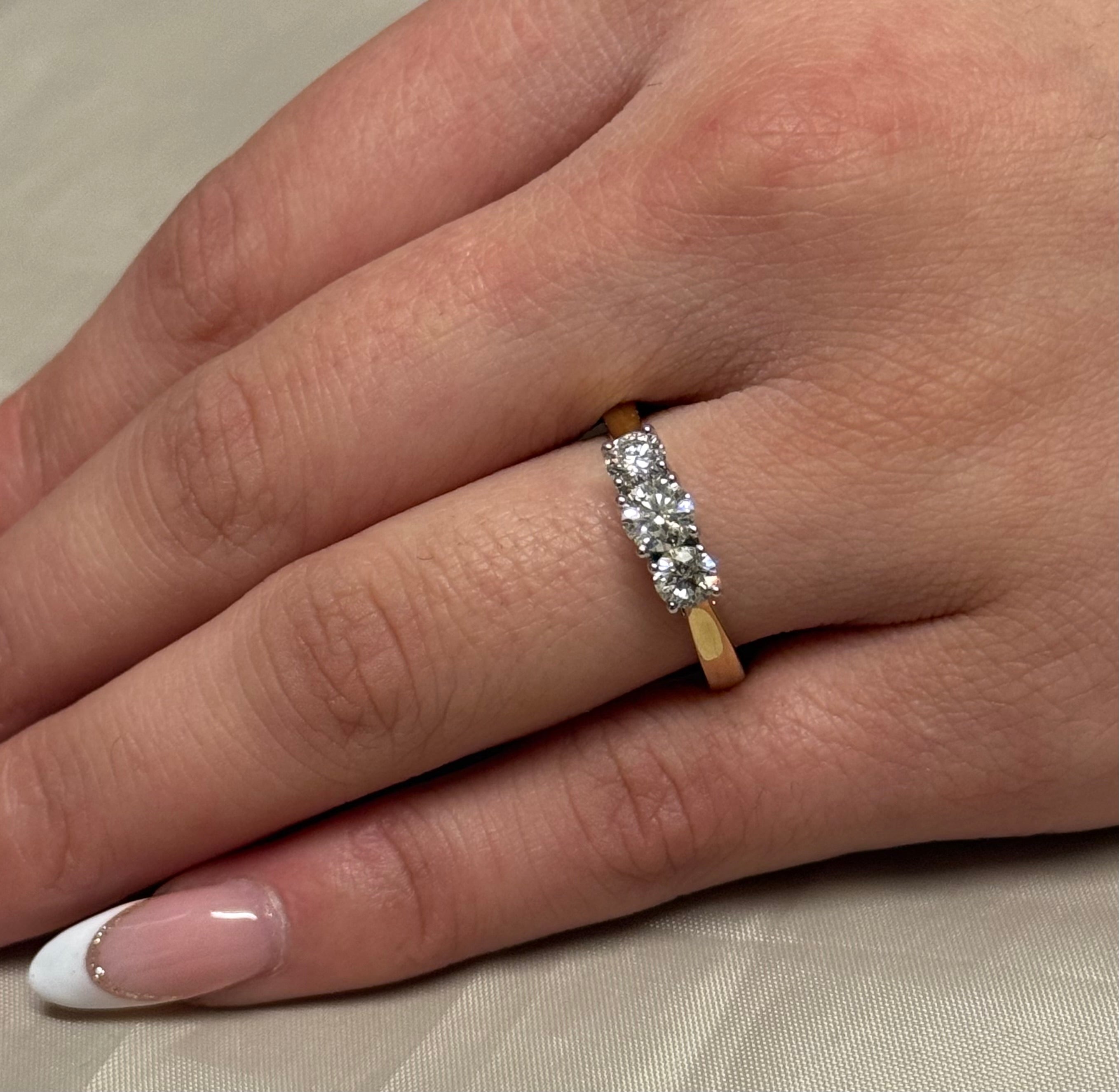 14K Yellow Gold 1ct Three Stone Diamond Ring