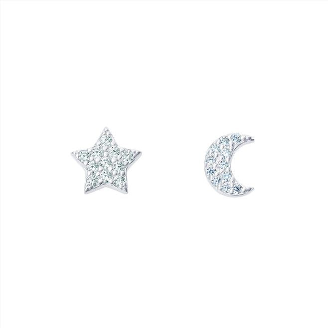 Sterling Silver Moon & Star Stud Earrings