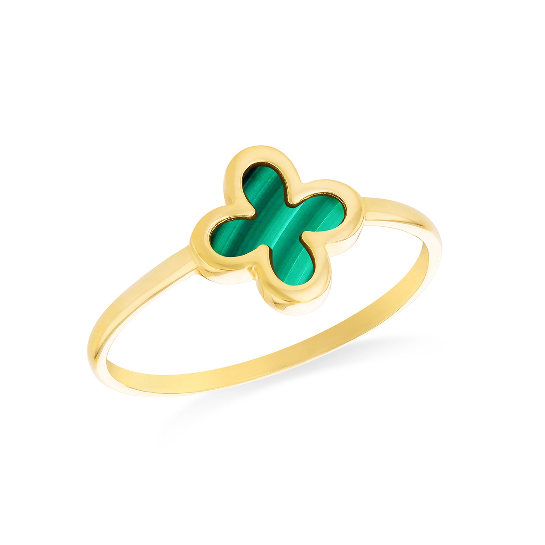 9K Yellow Gold Malachite Clover Ring