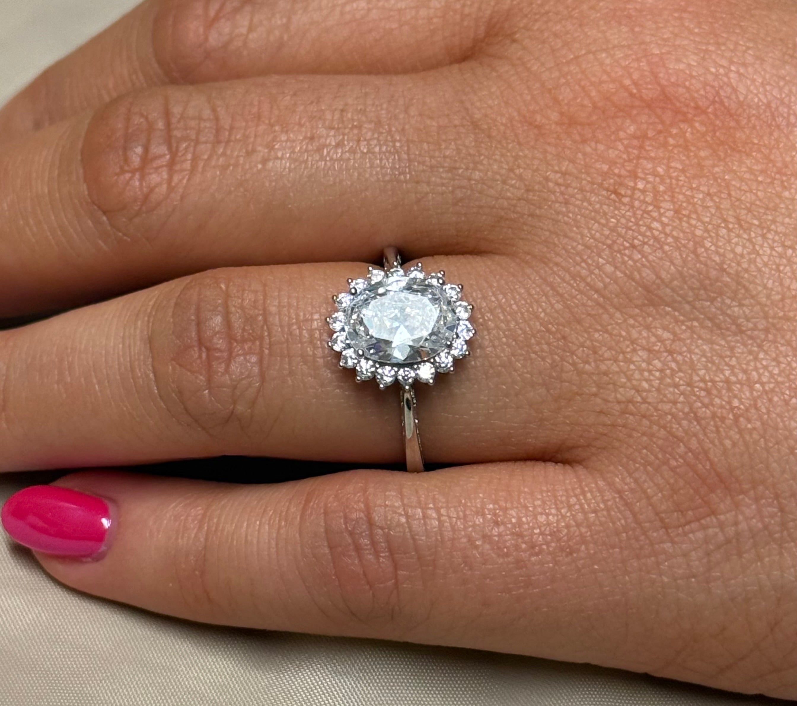 Sterling Silver Large CZ Cluster with Fancy Band