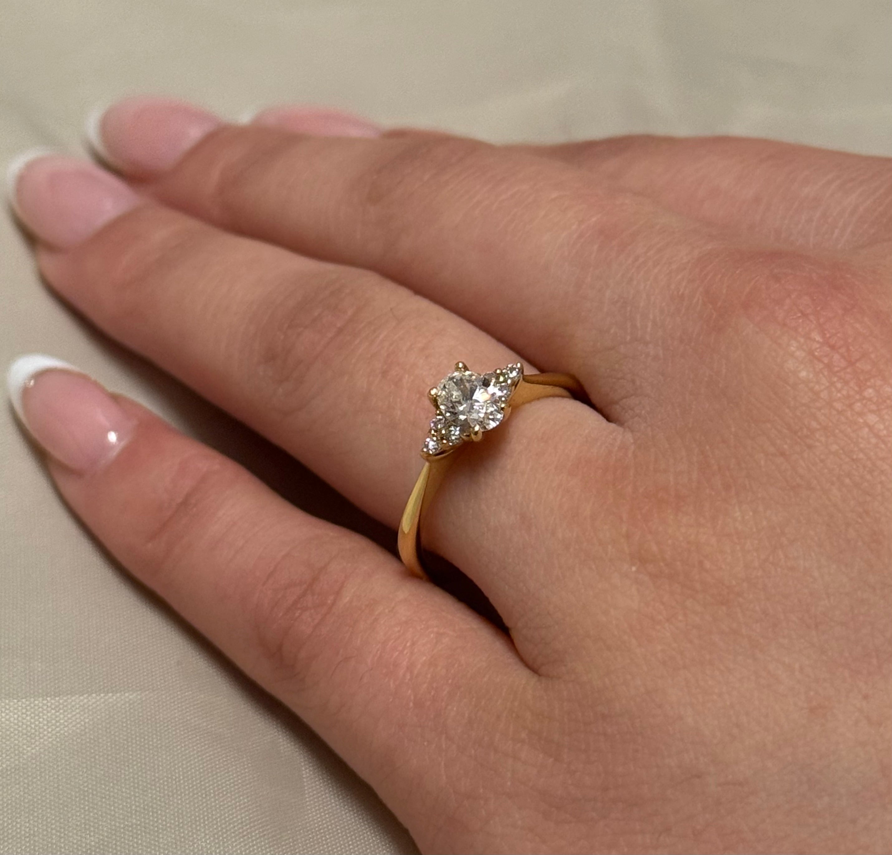 18K Yellow Gold 50pt Oval and Brilliant Diamond Ring