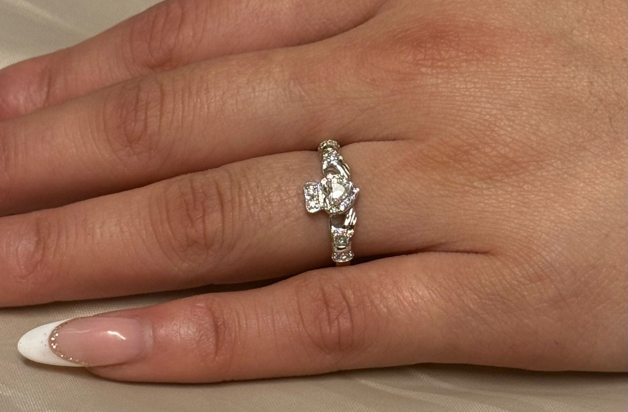 9K White Gold Diamond Claddagh