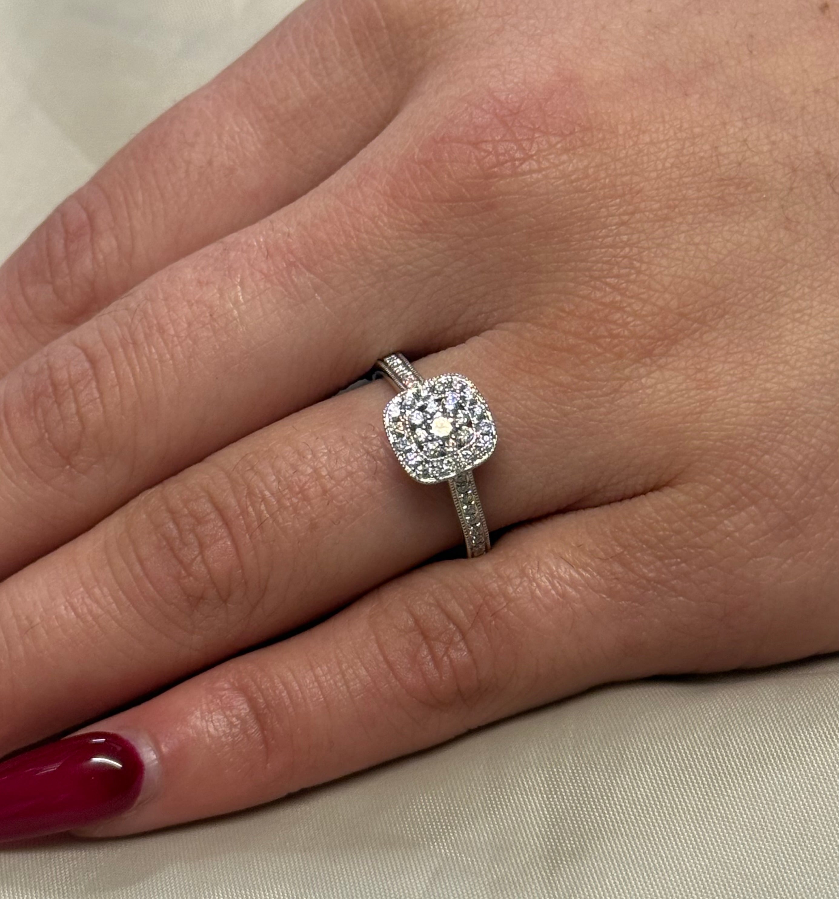 9K Yellow Gold Cushion Illusion Diamond Ring with Diamond Band