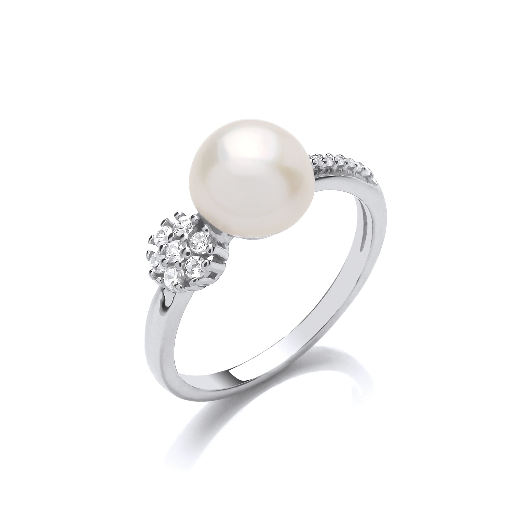 Sterling Silver Offset Pearl and CZ Ring