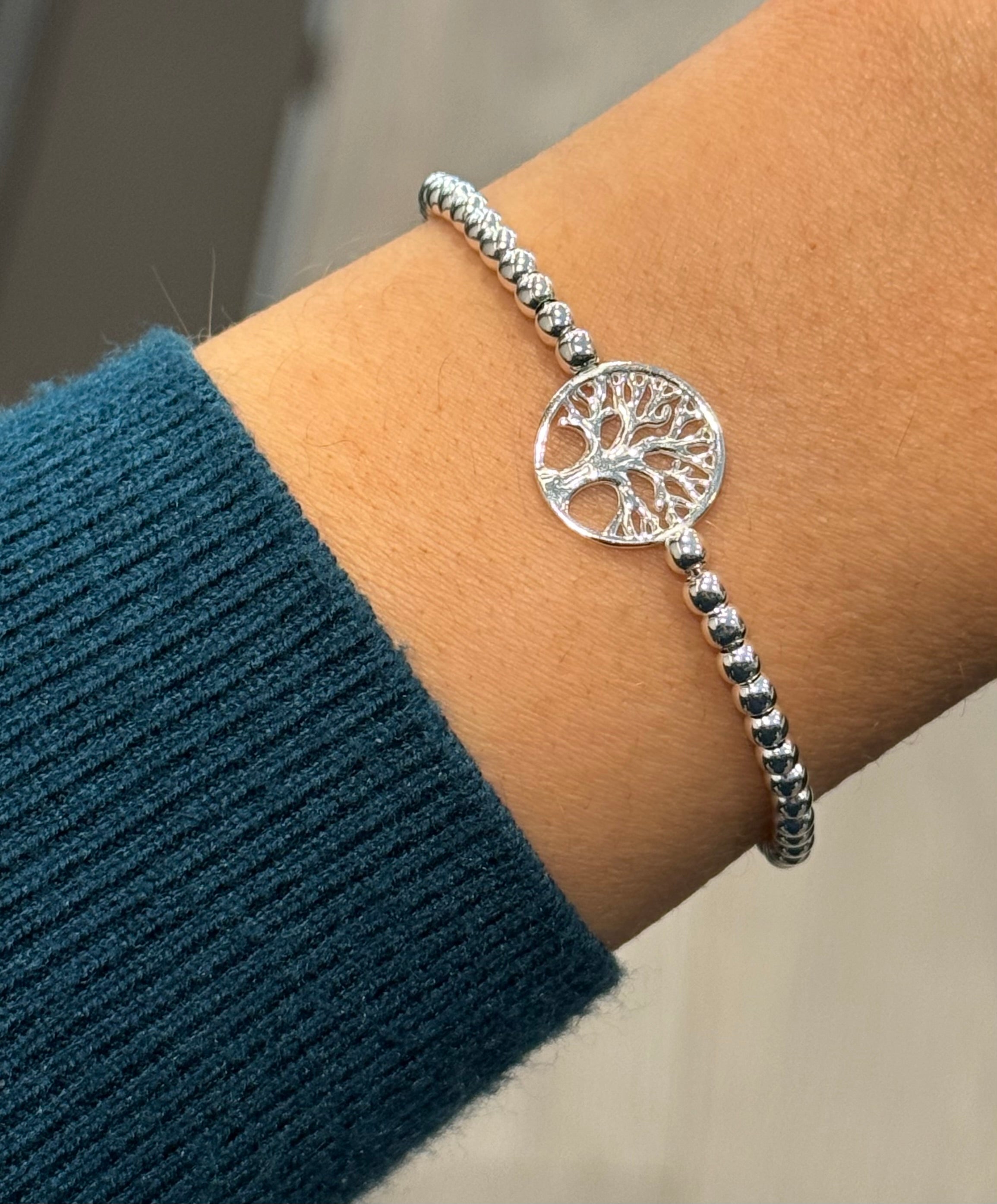 Sterling Silver Tree of Life Beaded Bracelet