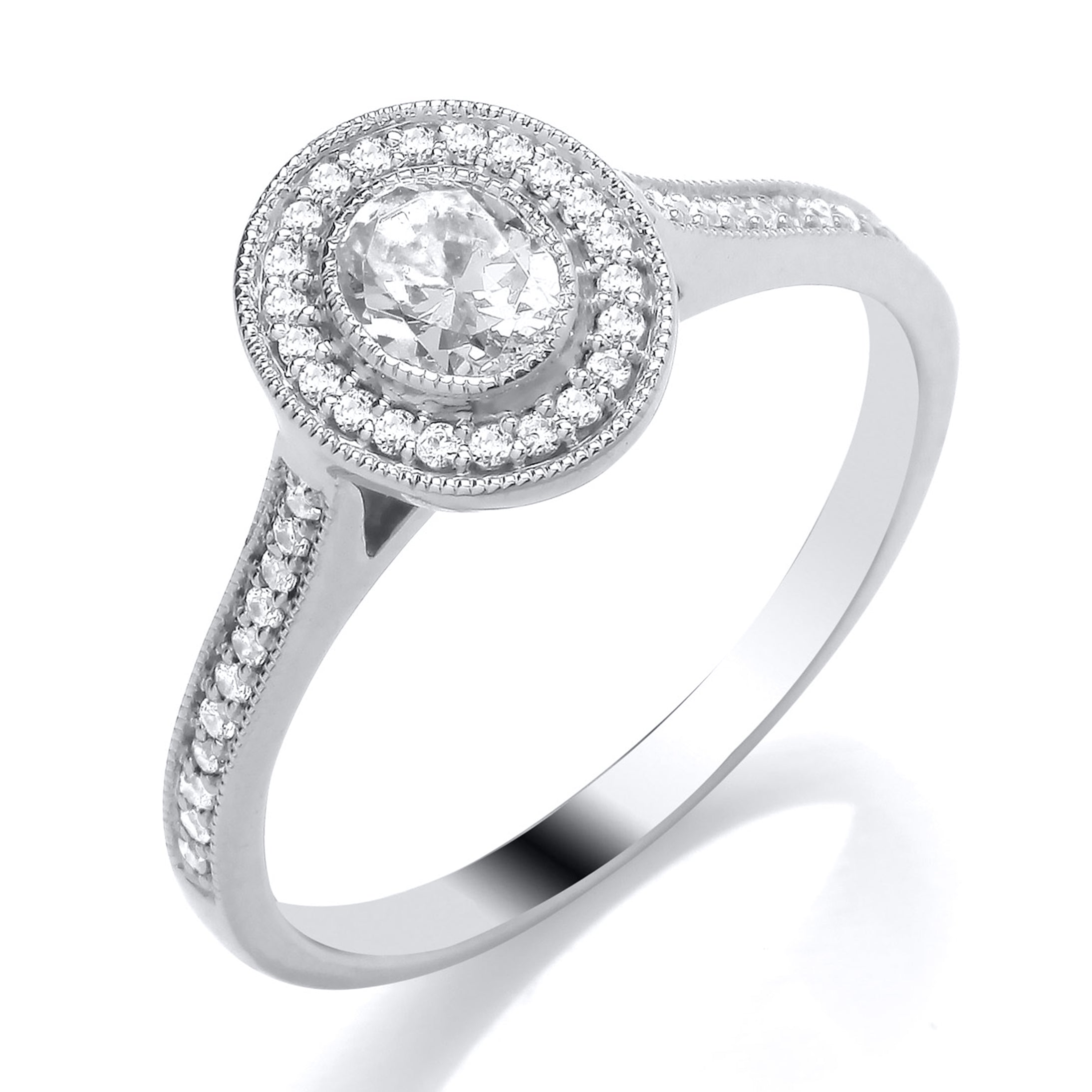 Platinum Oval Halo Diamond Ring with Diamond Band