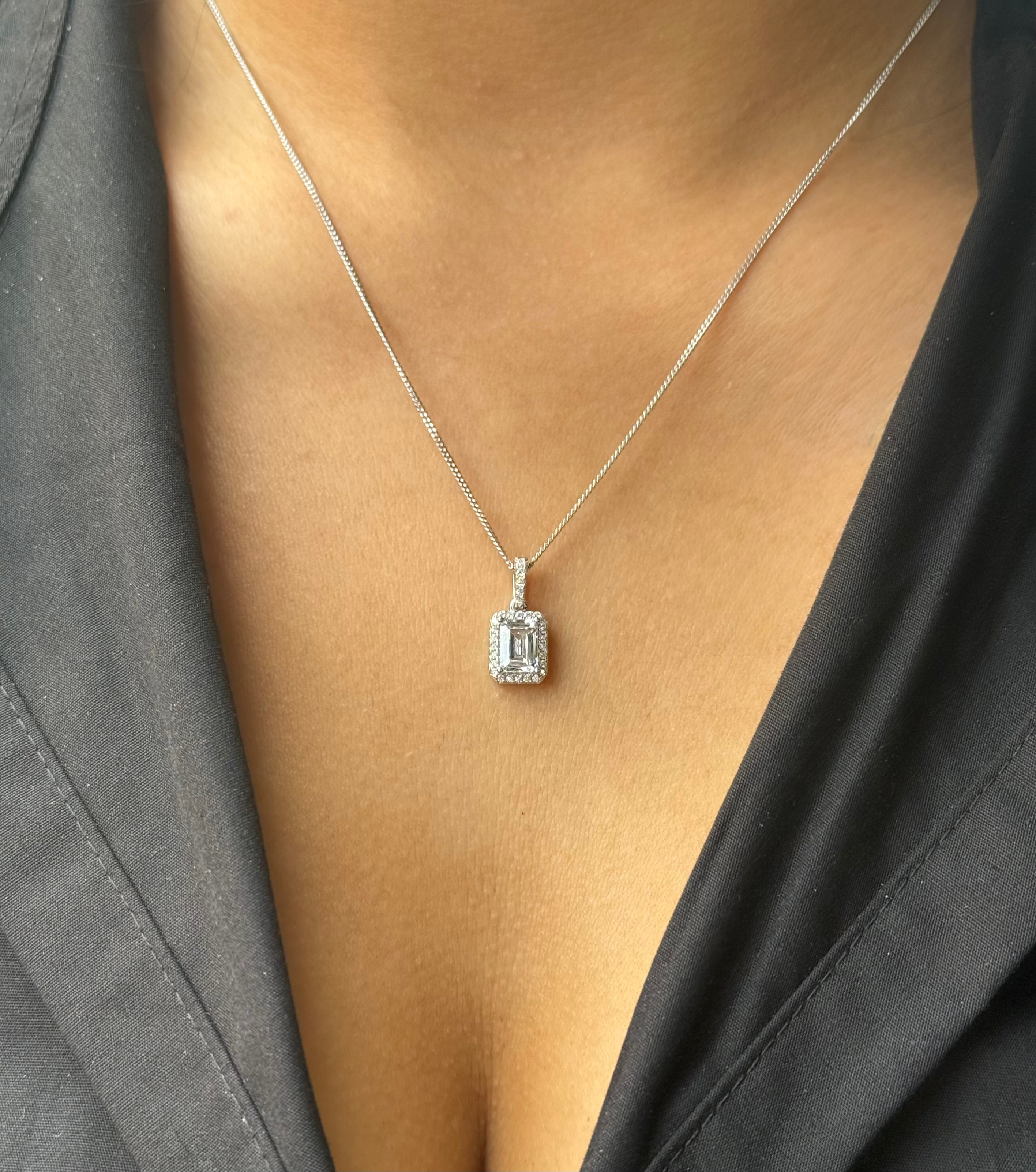 Sterling Silver Emerald Cut Cz Halo Pendant