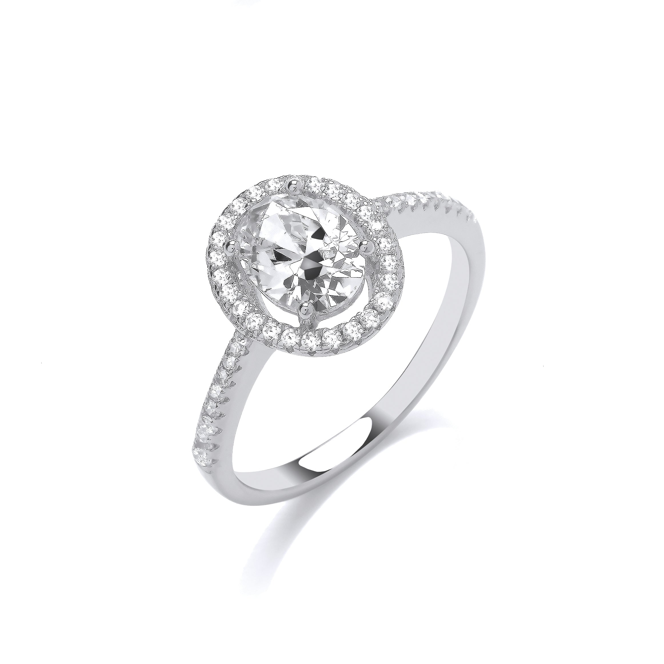 Sterling Silver Oval Halo with CZ Band