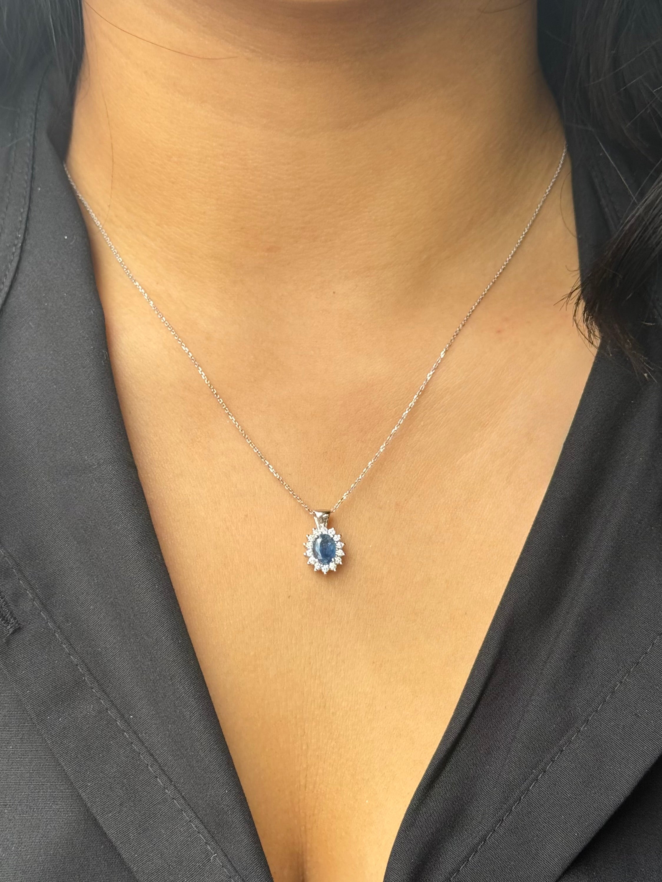 9ct White Gold Sapphire & Diamond Cluster Pendant