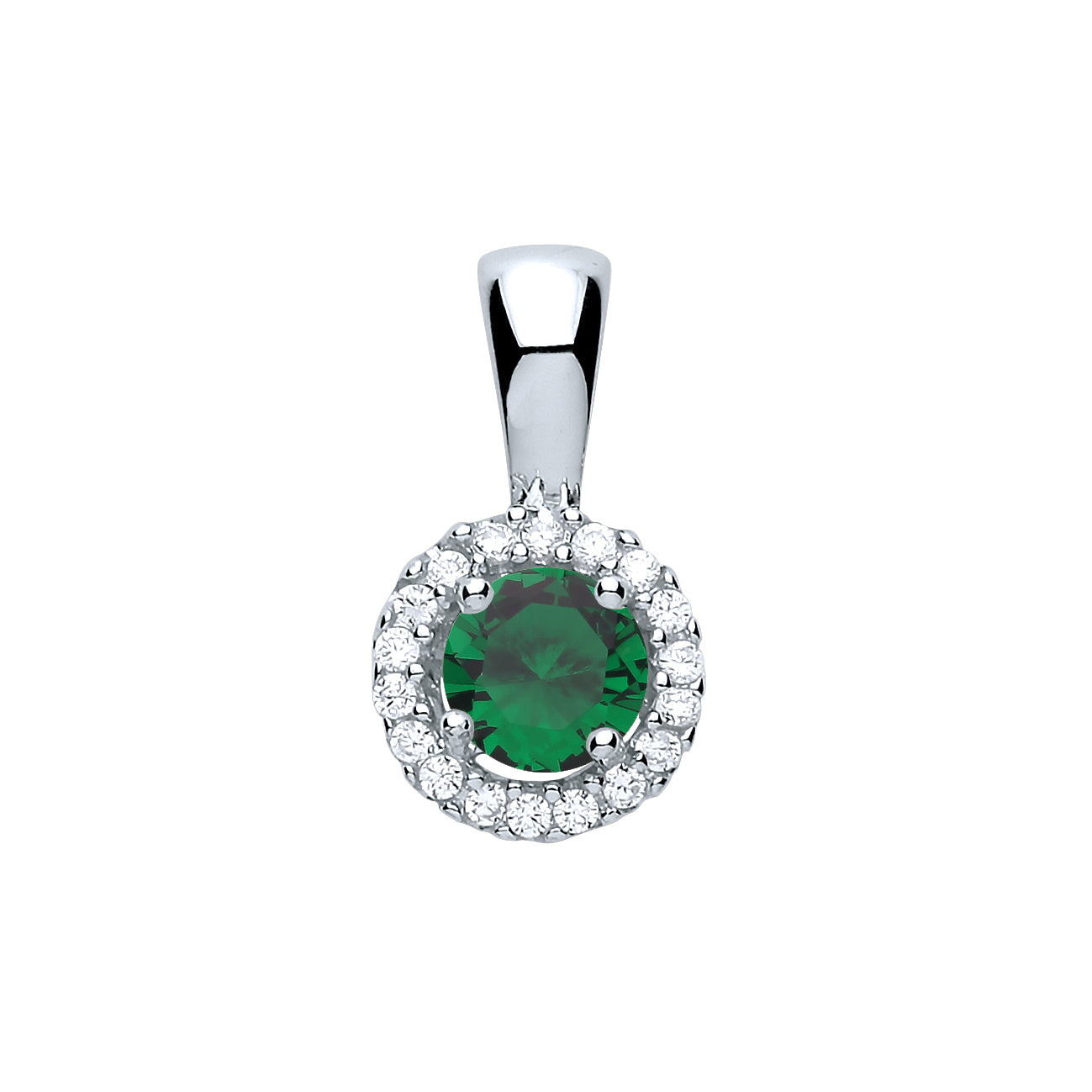 Sterling Silver Green Cz Halo Pendant