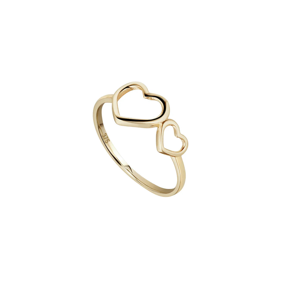 9K Yellow Gold Double Open Heart Ring