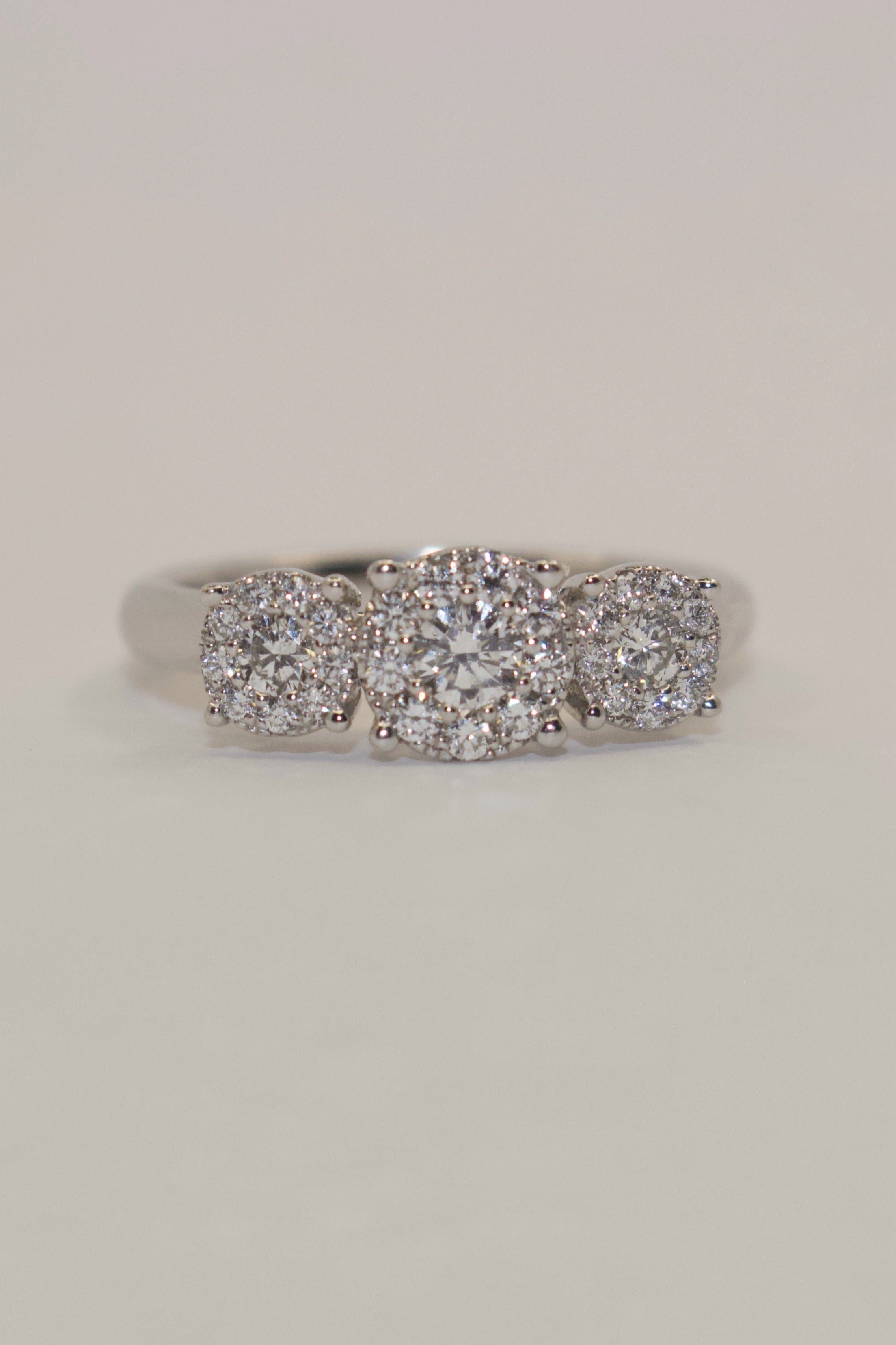 9K White Gold Illusion Three Stone Diamond Ring