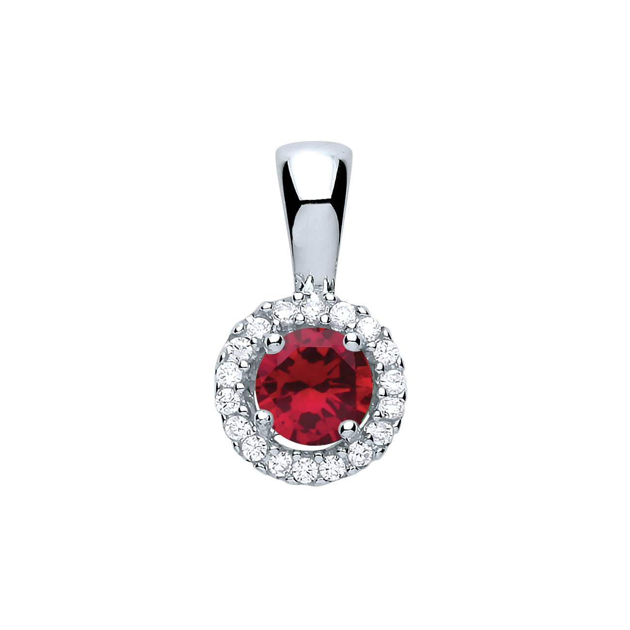 Sterling Silver Red Cz Halo Pendant