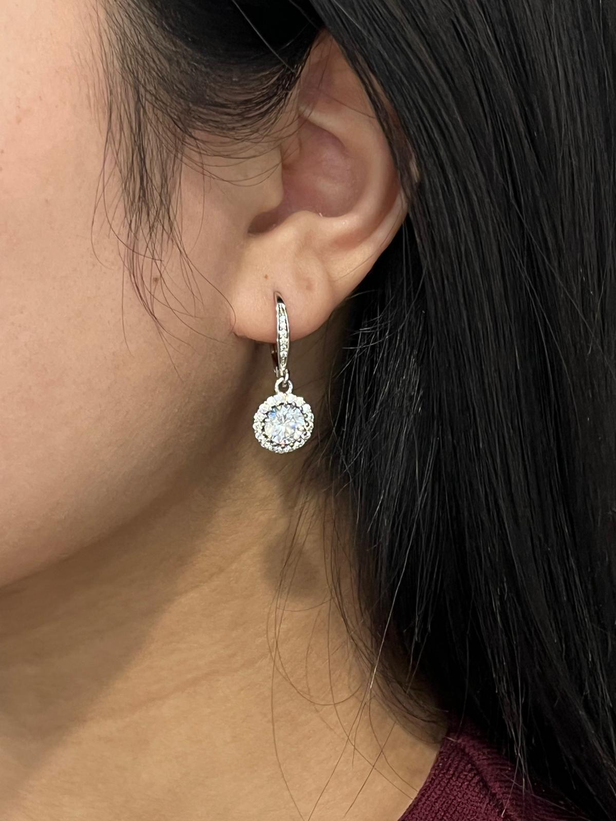 Sterling Silver Cubic Zirconia Halo Drop Earrings