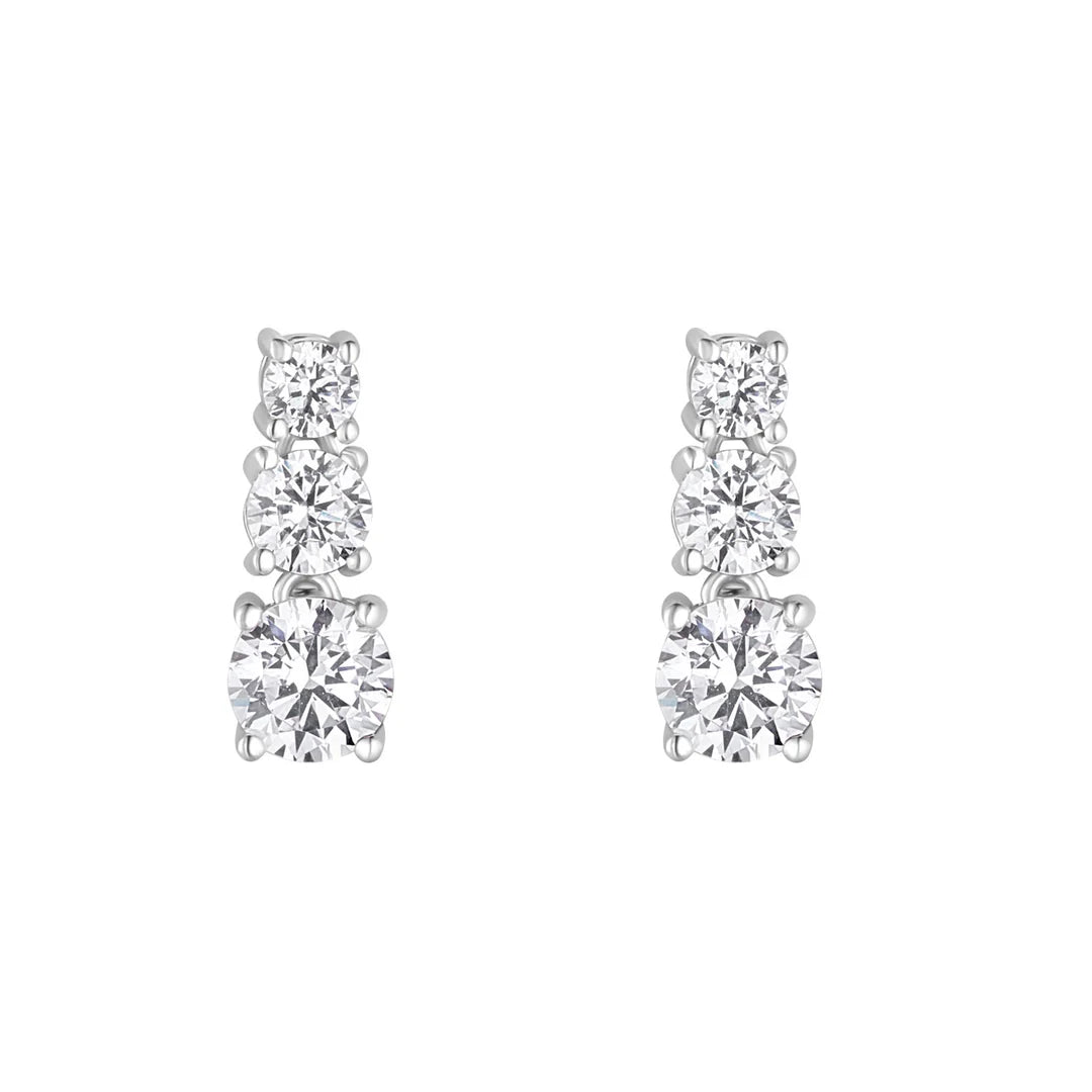 Sterling Silver Triple Cubic Zirconia Drop Earrings