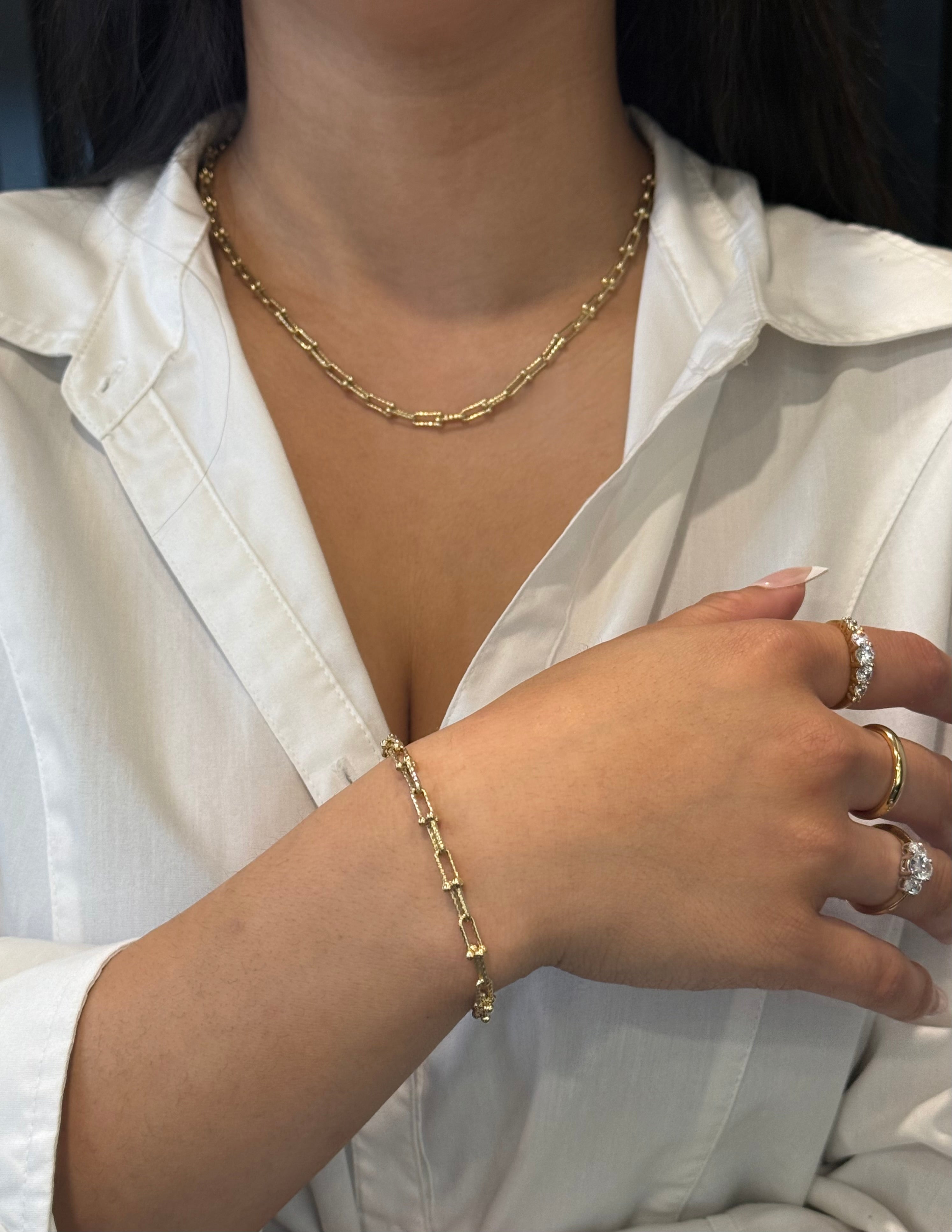 9ct Yellow Gold Textured Industrial Necklace