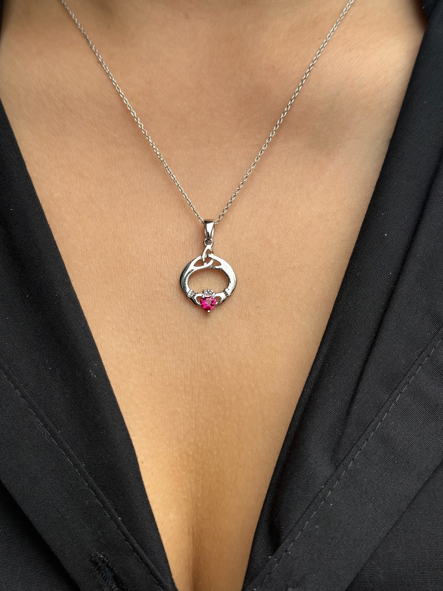 Sterling Silver July Birthstone Claddagh Pendant