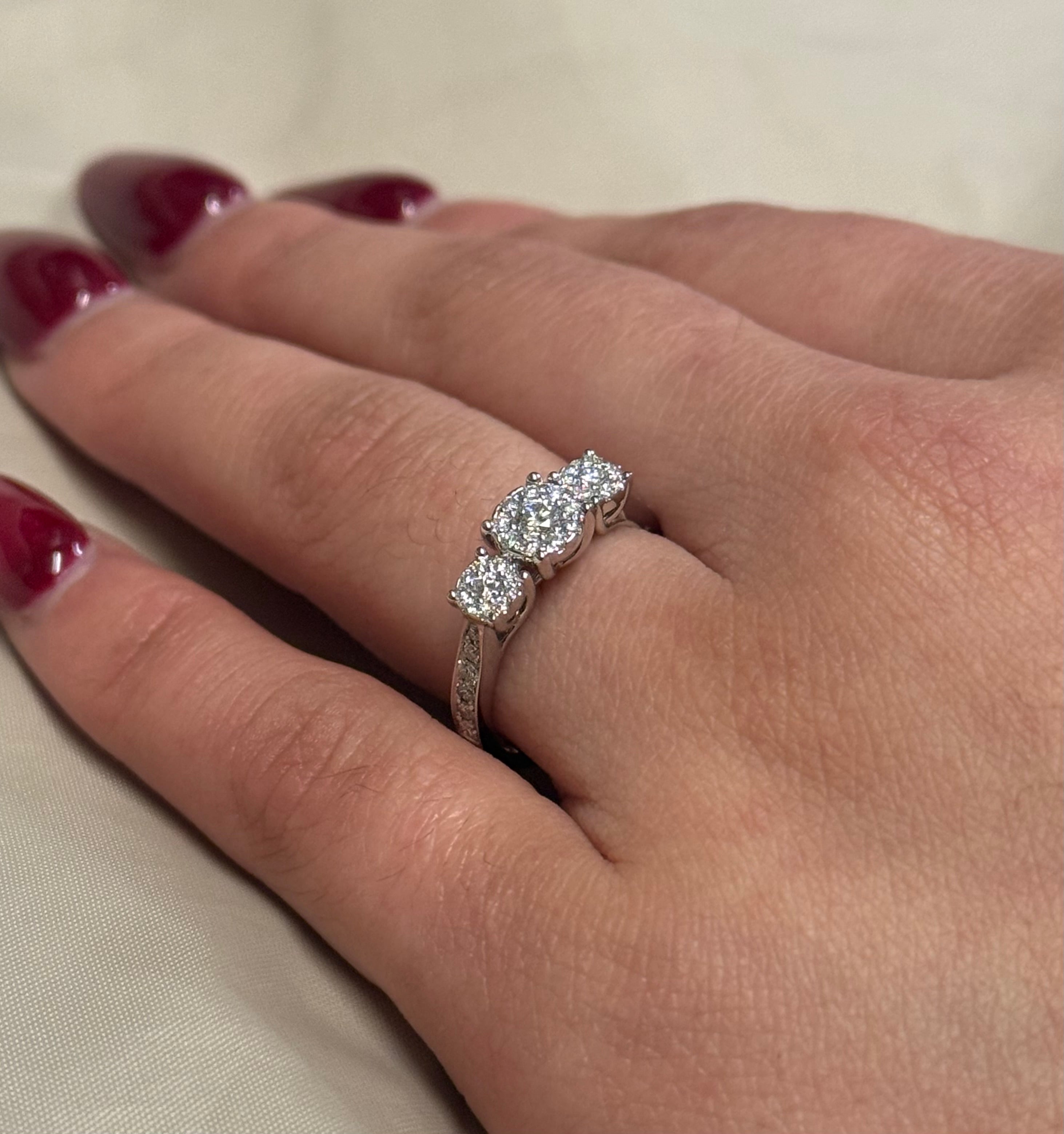 9K Yellow Gold 50pt Three Stone Illusion Diamond Ring