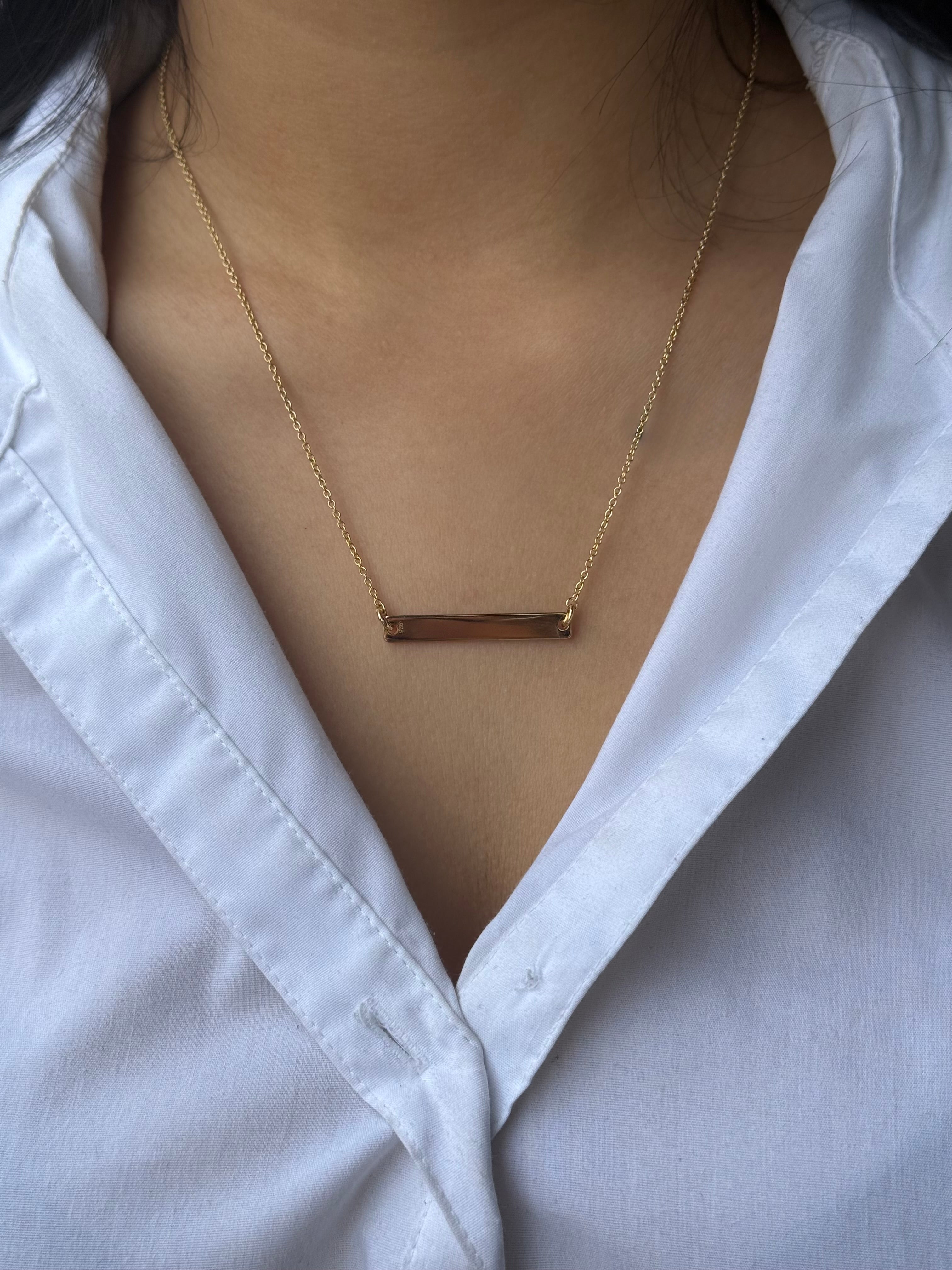 Gold Plated Engravable Horizontal Bar Necklace
