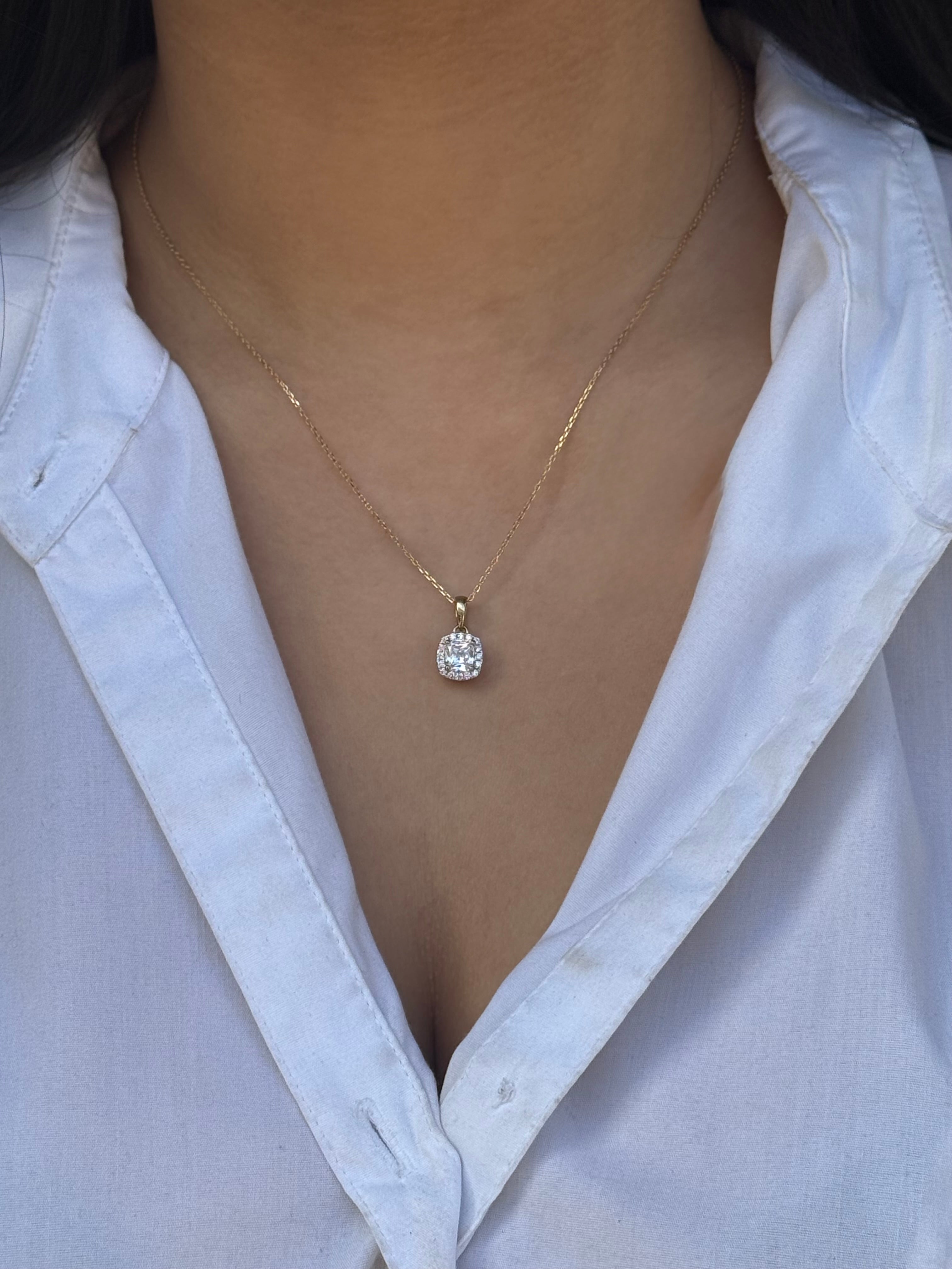 9ct Yellow Gold Cushion Halo CZ Pendant