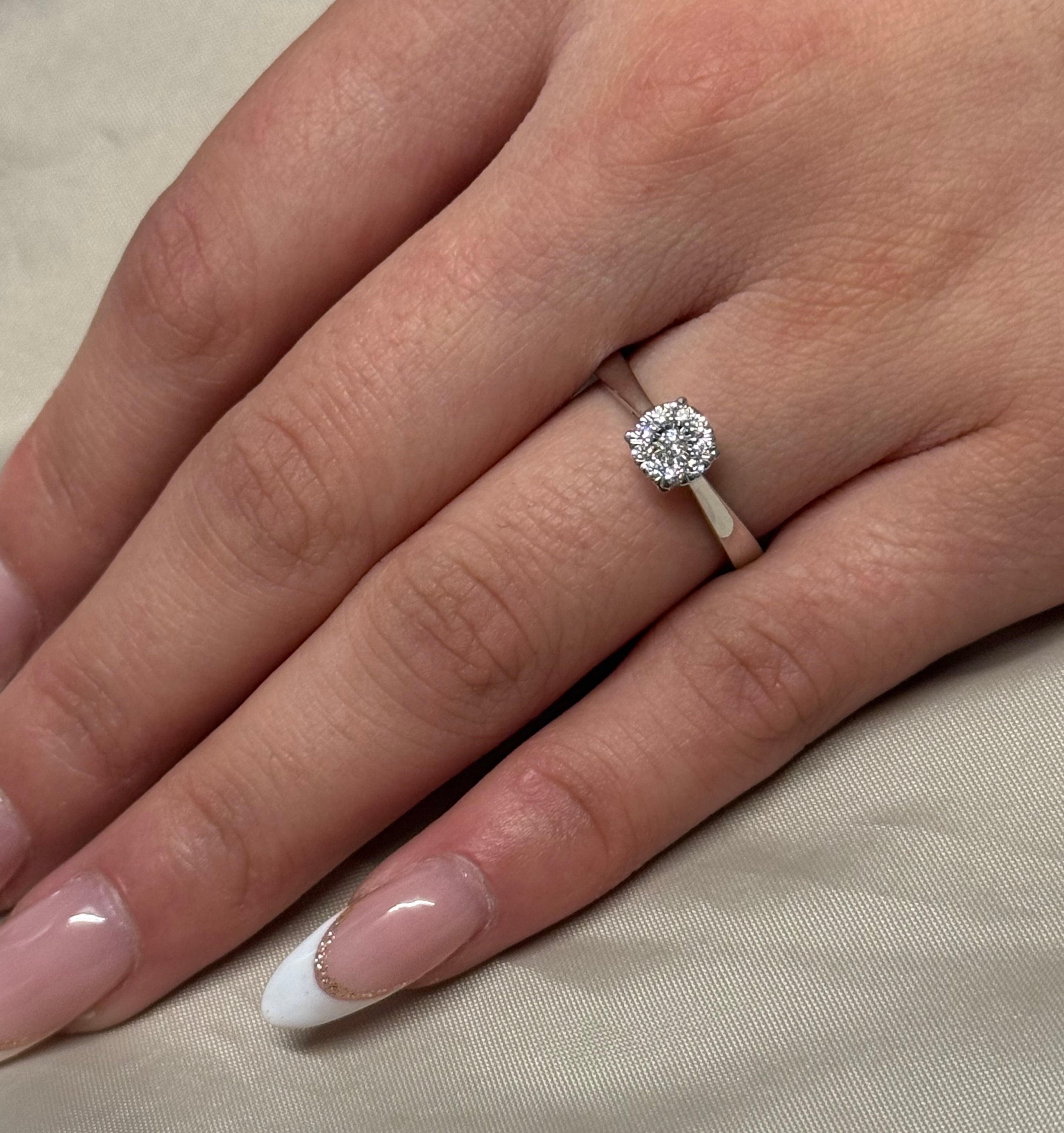 9K White Gold Illusion Solitaire Diamond Ring