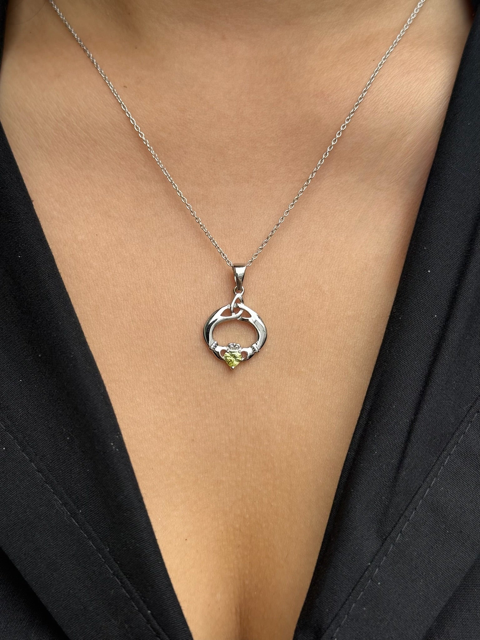 Sterling Silver August Birthstone Claddagh Pendant