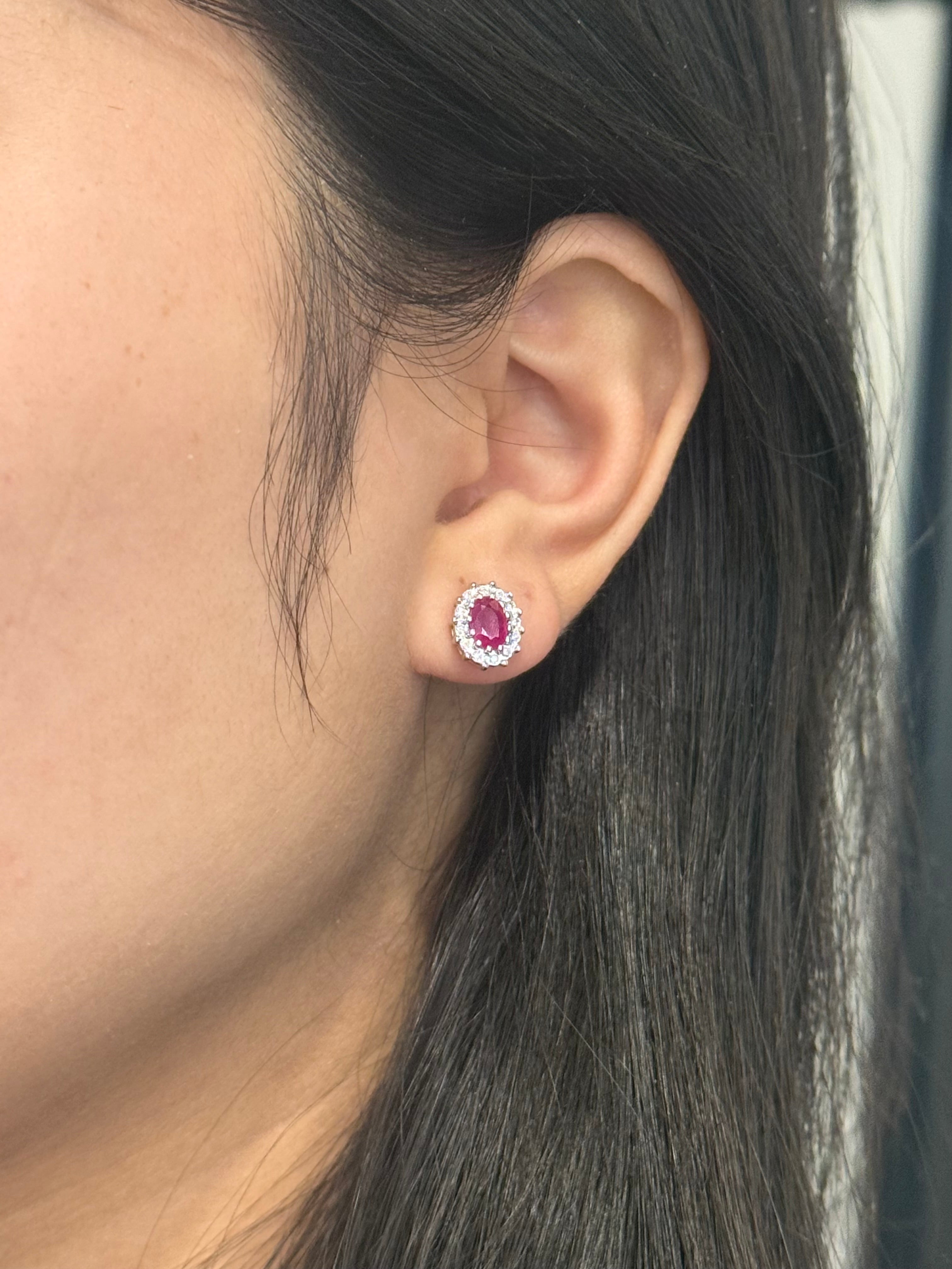 9ct Yellow Gold Ruby & Diamond Cluster Earrings
