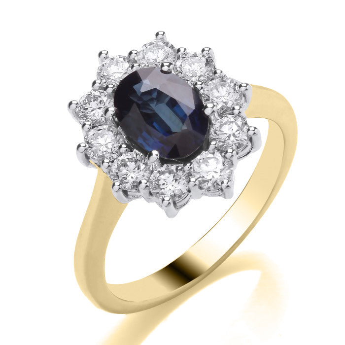 9ct Yellow Gold Sapphire and Diamond Cluster Ring