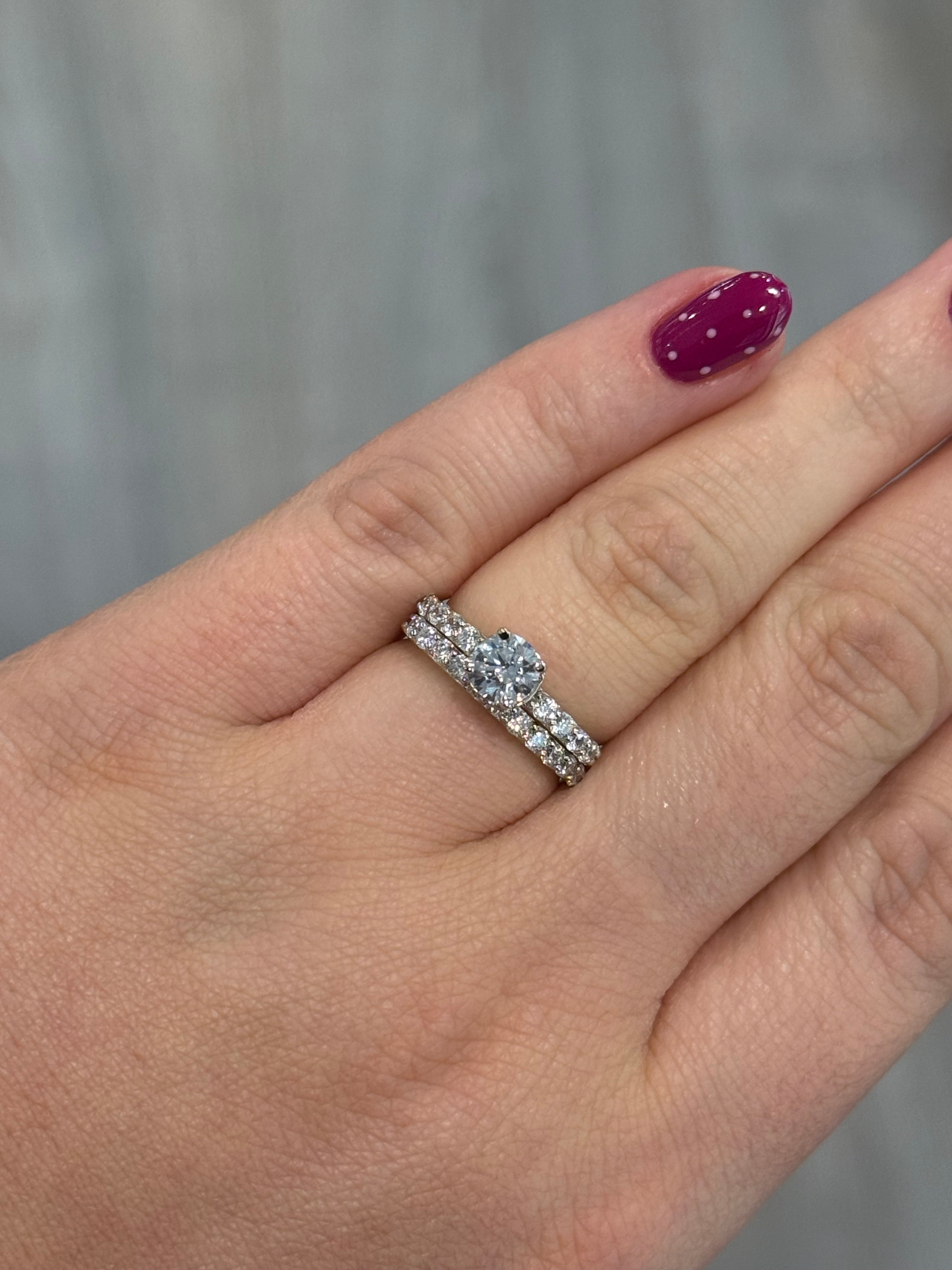 Sterling Silver Solitaire with CZ Band Ring Set