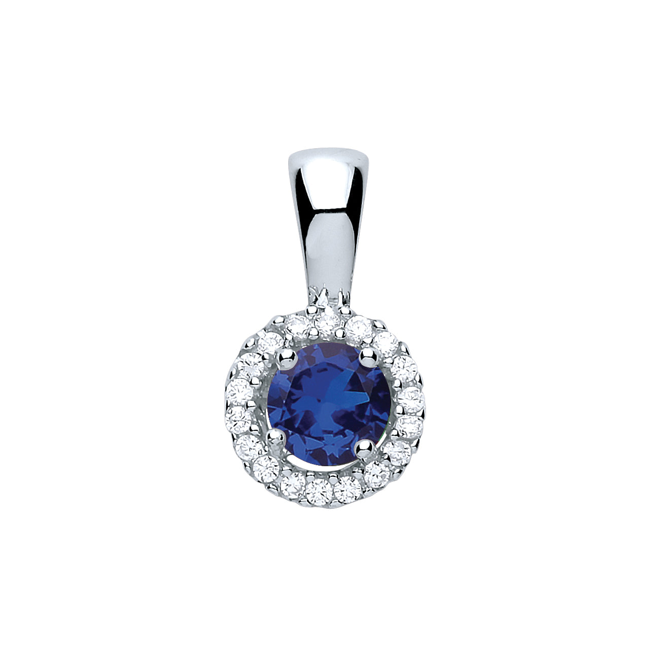 Sterling Silver Blue Cz Round Pendant