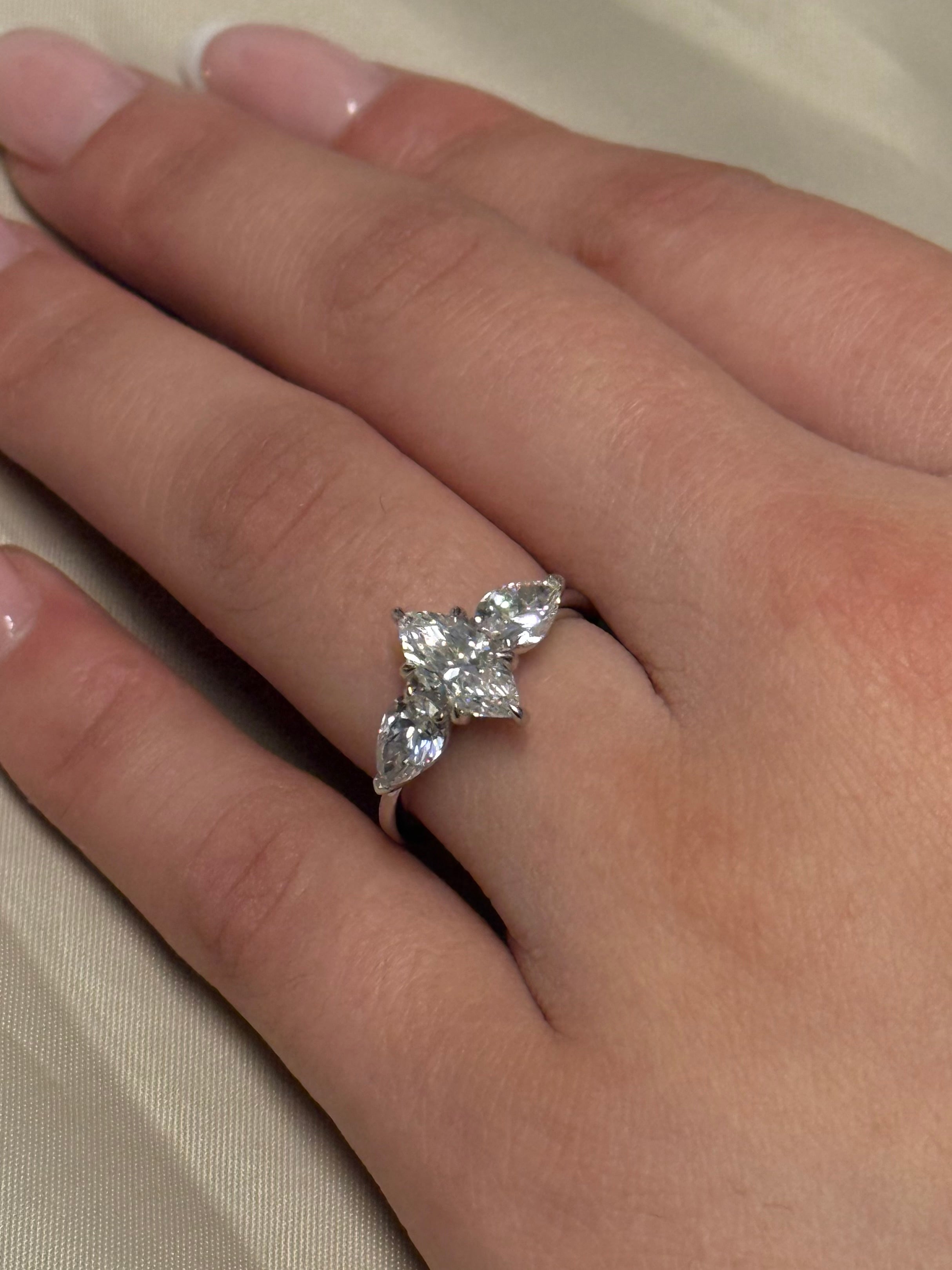 9K White Gold 2ct Marquise and Pear Laboratory Grown Diamond Three Stone Ring