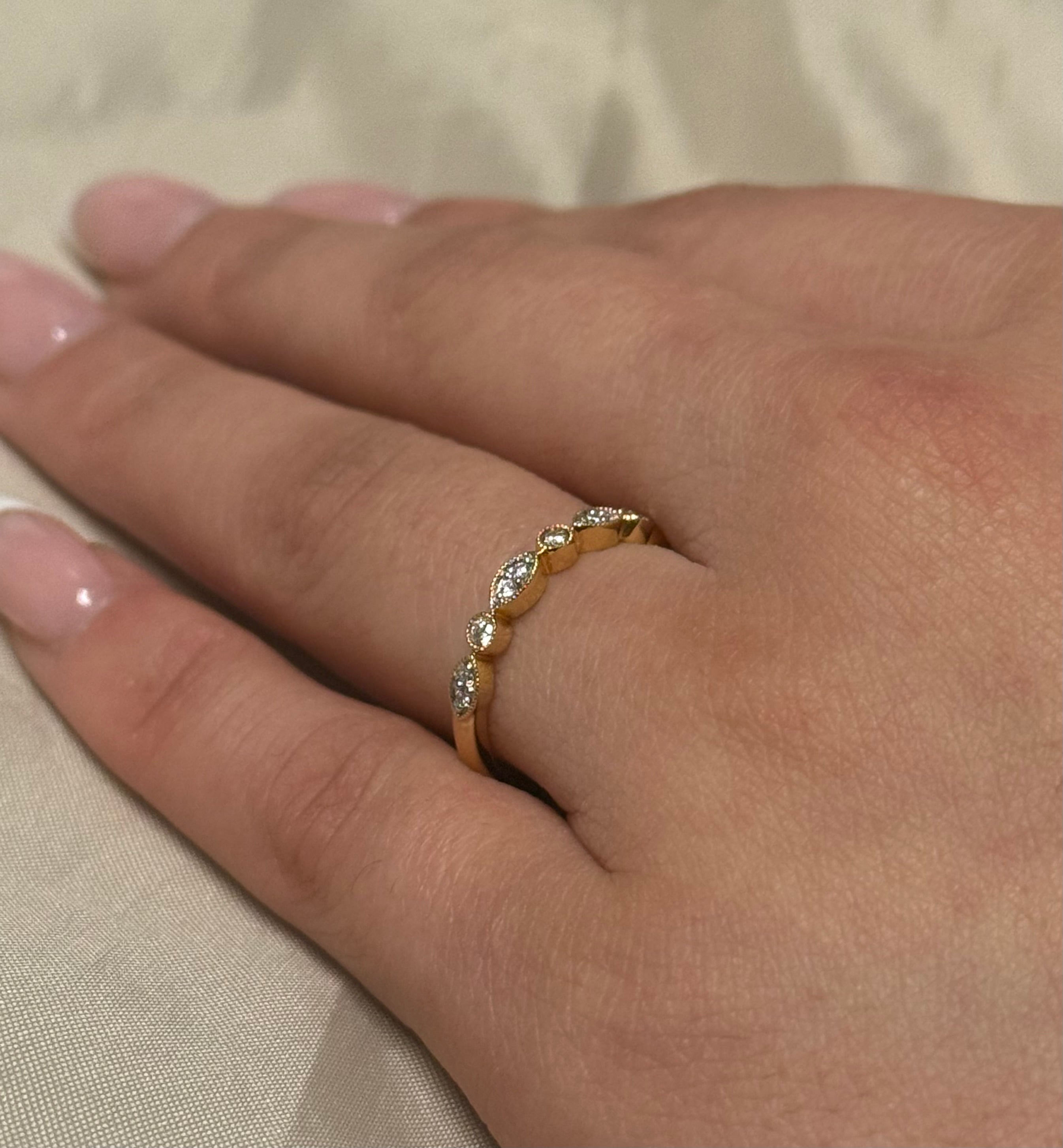 18ct Yellow Gold Marquise & Brilliant Grain Set Diamond Band