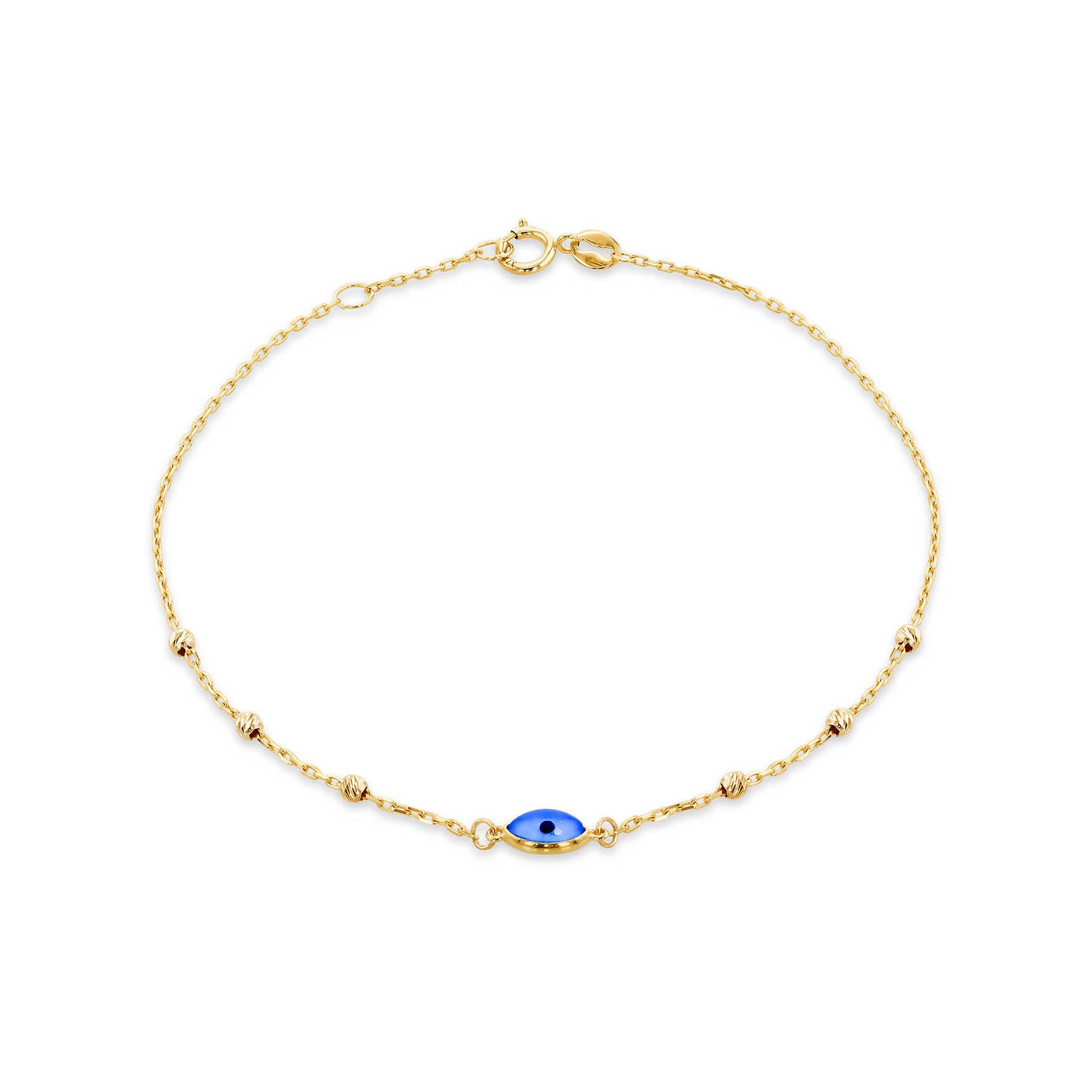 9ct Yellow Gold Blue Evil Eye Beaded Bracelet